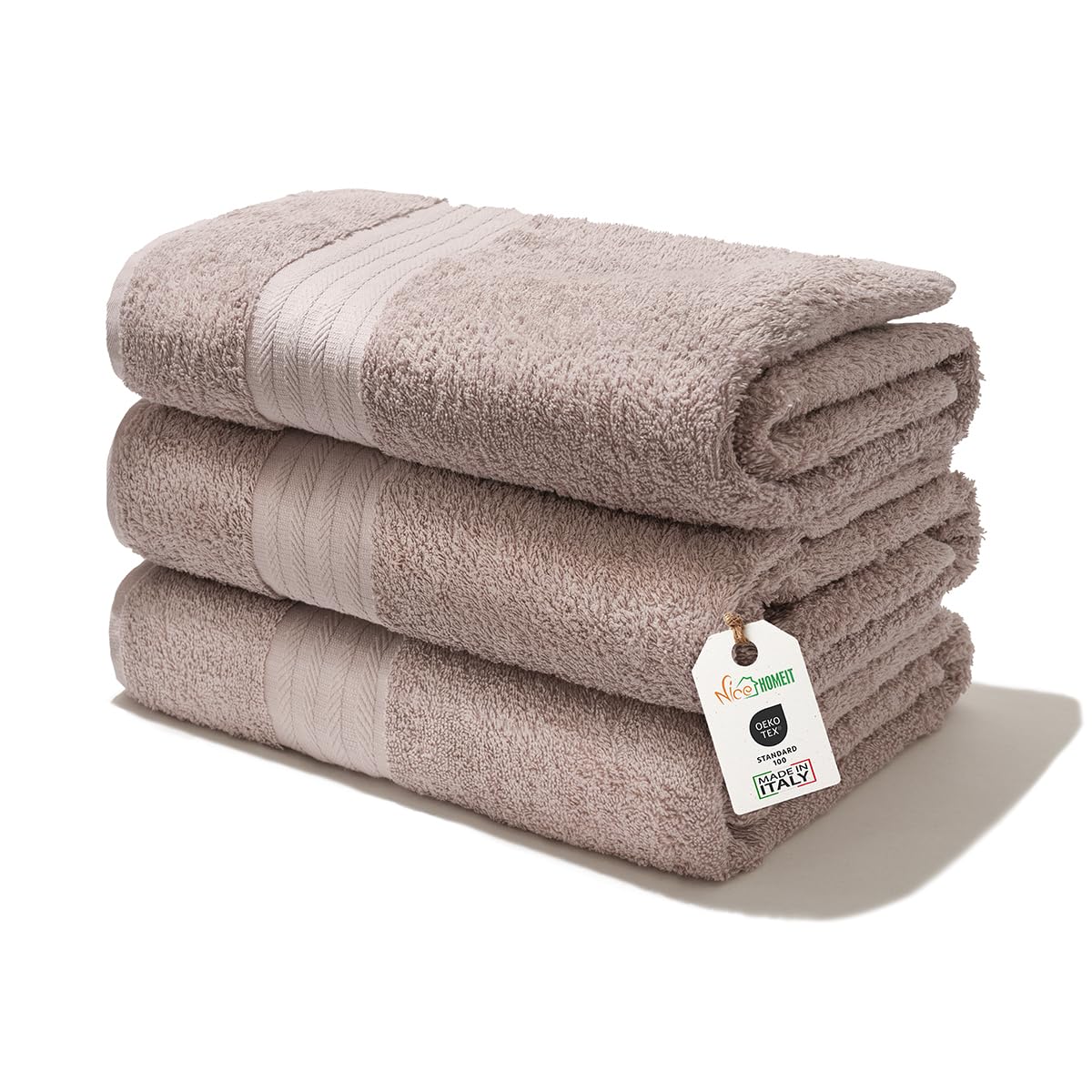 nice homeit - Set di 3 Asciugamani da Bagno Extra Morbidi, 100% Cotone Made in Italia, Alta Assorbenza e Asciugatura Rapida, Dimensioni 75 x 140 cm - Cipria