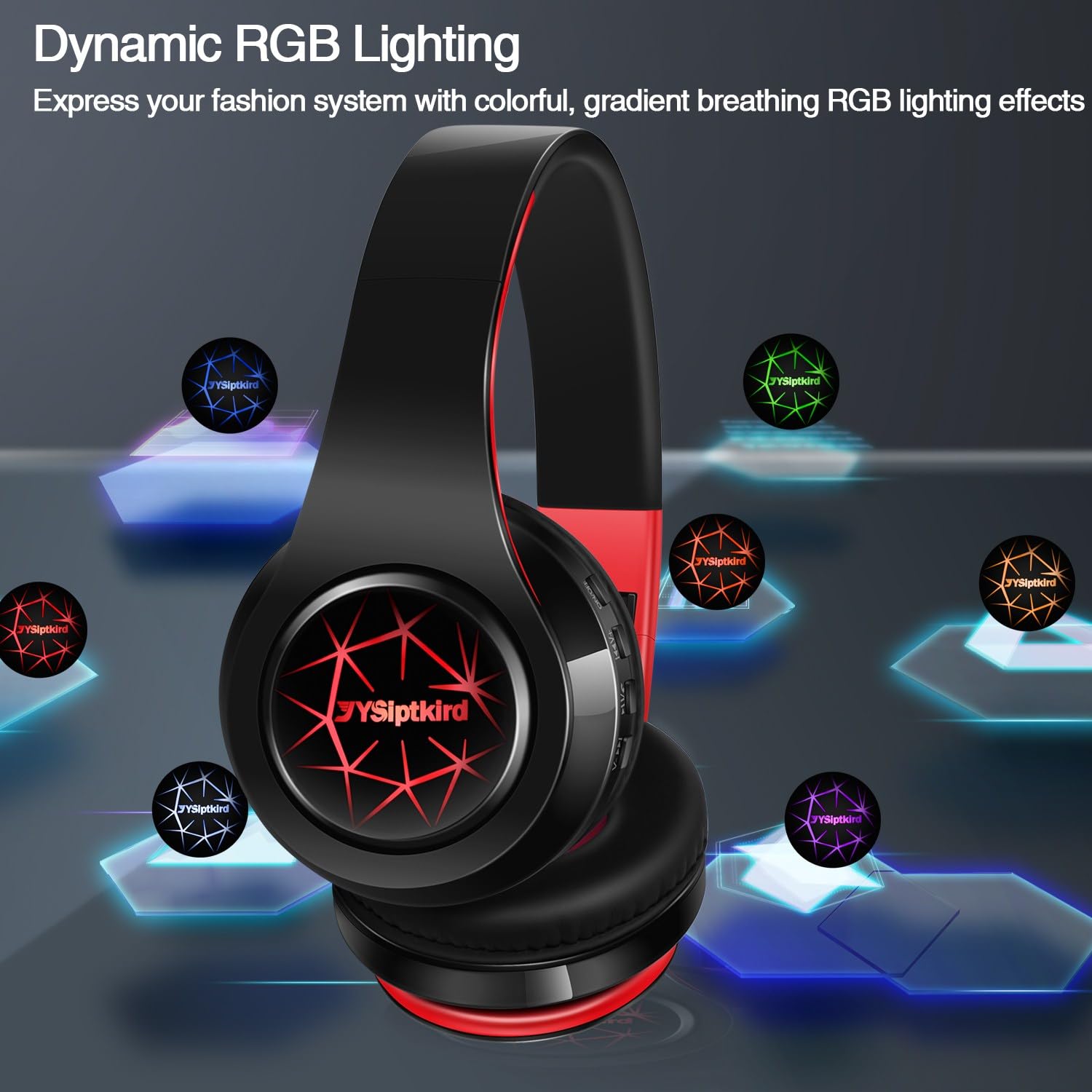 Bluetooth-Kopfhörer, Chat - Komfortable Over-Ear-Stereo-Kopfhörer, 6 atmende LED-Lichter, kabelloses Headset für Erwachsene, Teenager, Kinder, für Handy/Samsung/Pad/PC/Android/Laptop/TV (rot)