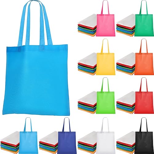 Jexine Paquete de 50 bolsas de mano no tejidas a granel de 13 x 15 pulgadas, bolsas de comestibles reutilizables con asas largas para ir de compras,