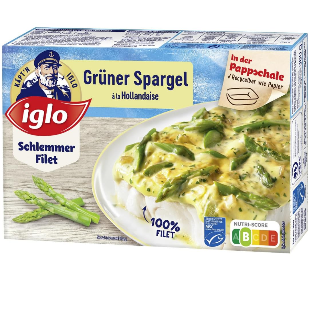 Iglo Schlemmer Filet Grüner Spargel Fisch Filet 380 Gramm, 4 Er