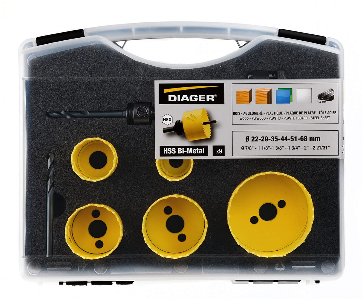 Malette scie cloche HSS bi-metal ∅22-29-35-44-51-68mm Diager
