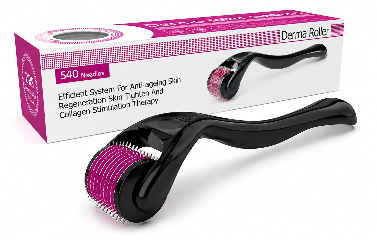 540 Needles Derma Roller for Hair Growth & Skin Care | Microneedling Roller for Men & Women | Beard Growth, Scalp Care & Face Skin Therapy Tool | Black-image-4