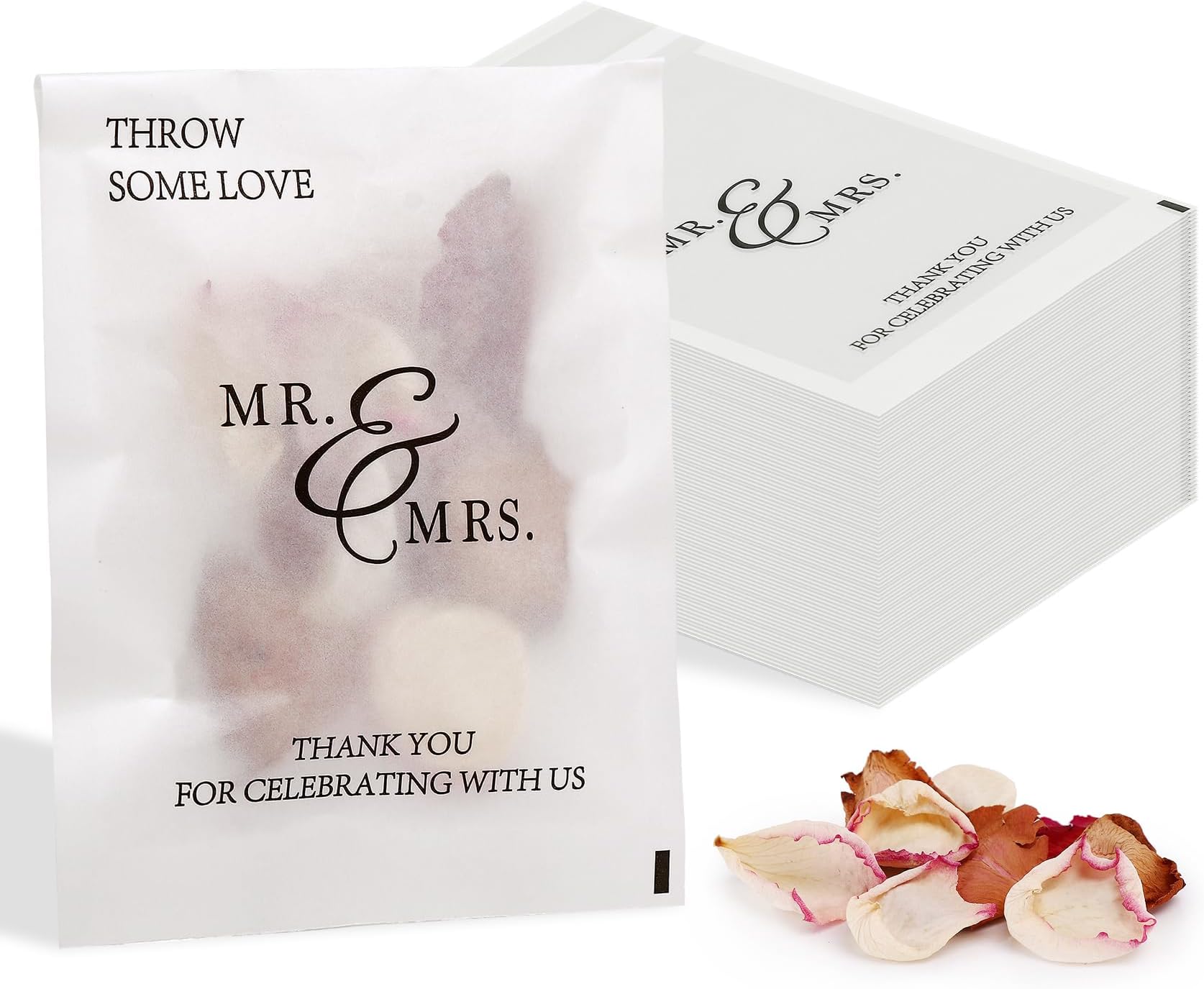 - AIOMOB 50 Pcs Wedding Confetti Bags Throw Some Love Petal Toss Packets Glassine Flower Petal Packets for Wedding Send Off, Exit, Tosses