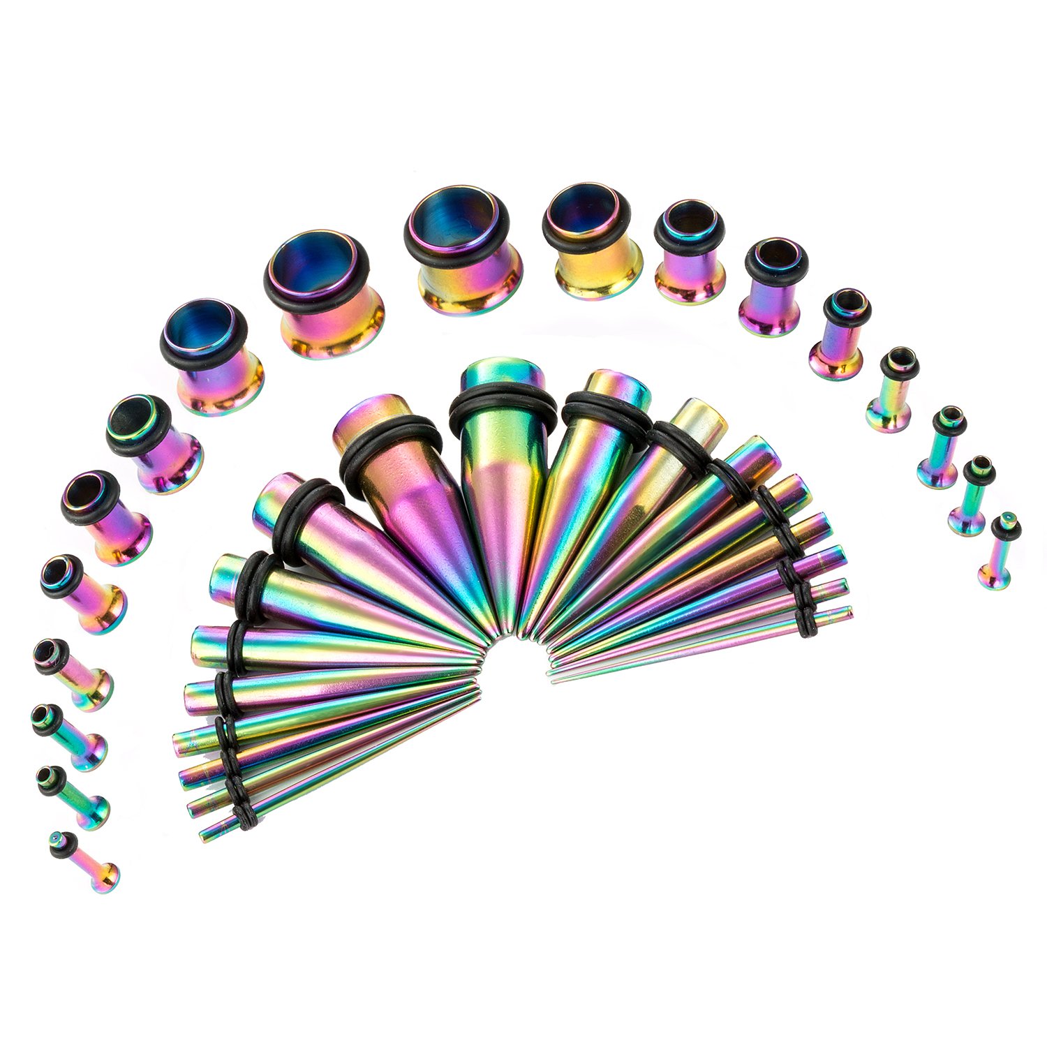36pcs Ear Stretching Kit 14G-00G Surgical Steel Tapers Tunnels Gauges Set for Starter Women and Men Expanders Body Piercing Jewelry
