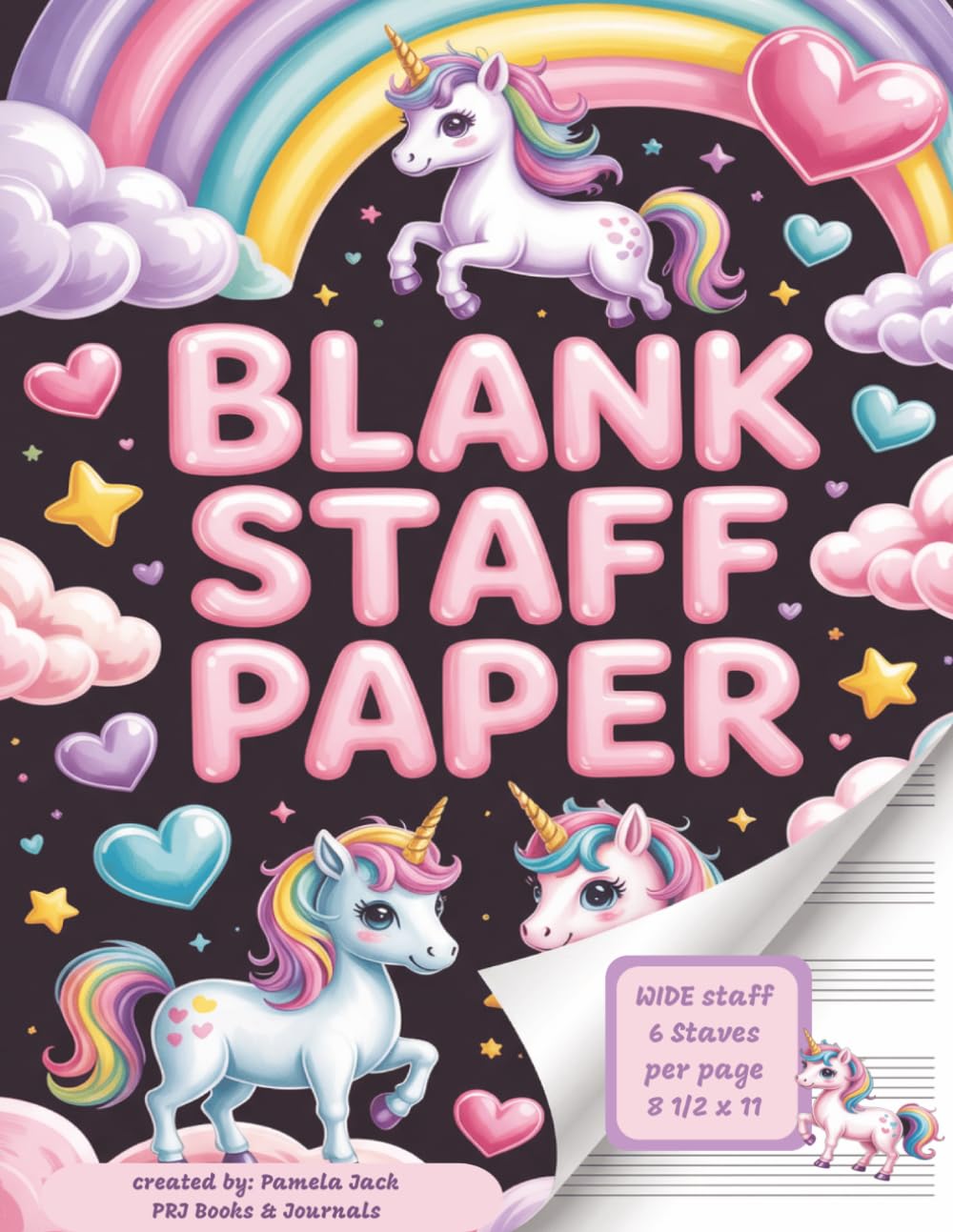 Blank Staff Paper Wide Staff 6 Staves per Page: Unicorn Themed Music Composition Writing Paper | 110 pages | theory sheets