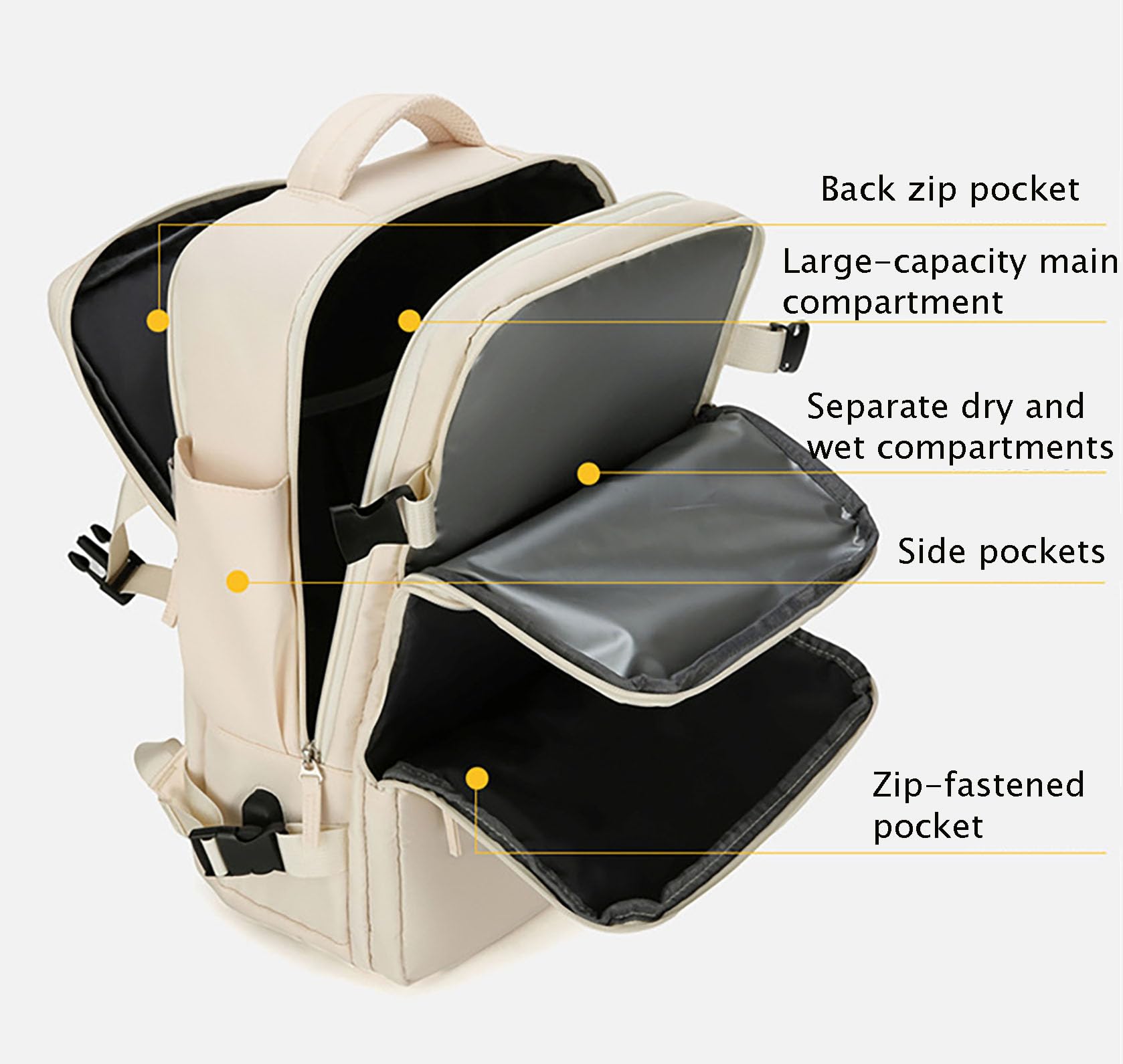 Zaino da viaggio, zaino per laptop di grande capacità con scomparto per scarpe, borsa da viaggio nera resistente all'acqua con cinghie traspiranti