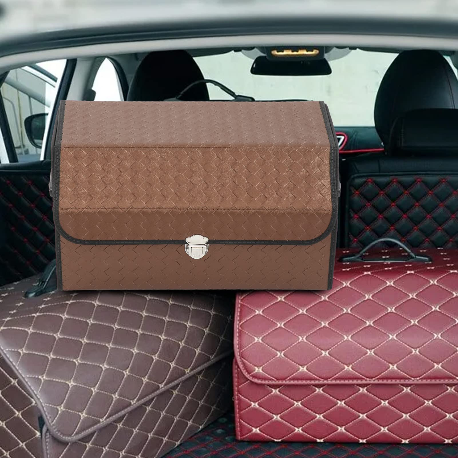 Organizador de Maletero de Coche Plegable Tronco de Cuero de PU de Moda Fácil instalación Adecuado para IR de Compras y Acampar.