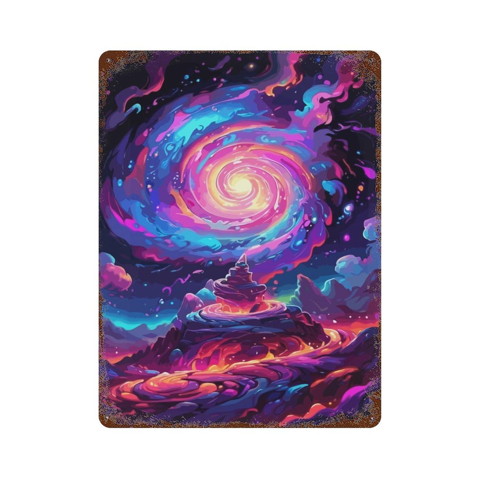 Rust Effect Swirling Galaxy Rusty Metal Tin Sign 15.7"x11.8", Old School Wall Decor for Basement, Hobby Room And Garage Decor