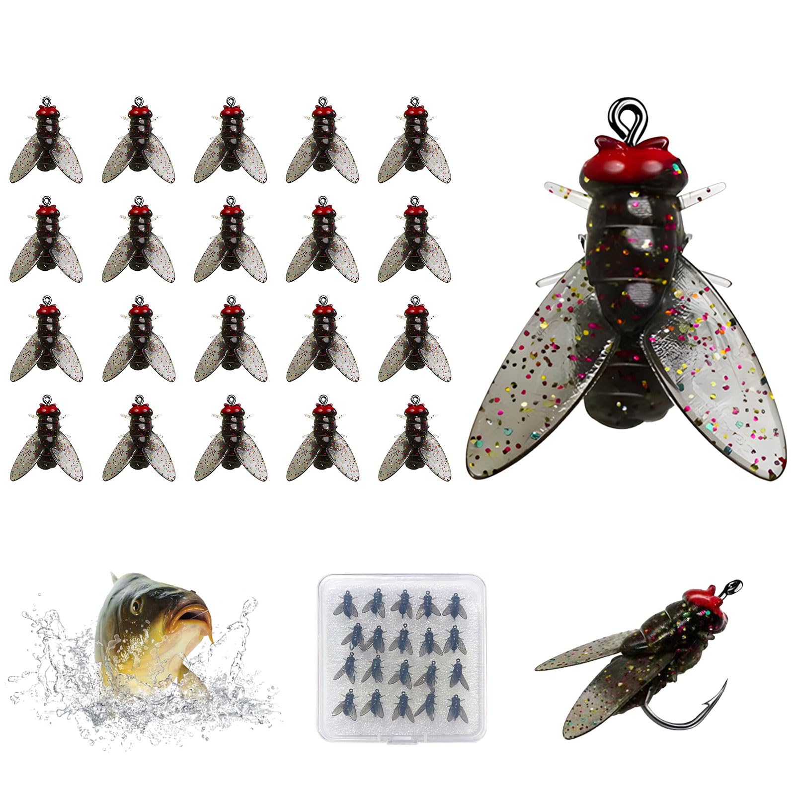 MMDOCO Bionic Fly Fishing Bait(20Pcs), 2024 New Fly Hook Soft Bait Add Fish Attractant Fishing Gear, Bionic Fly Fishing Lure, Color Small Fly Hook Fly Fishing Bait, with Sharpened Hook