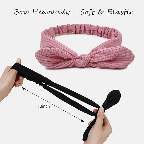 Miniatura 3 de Huachi Paquete de 8 diademas con lazo para el cabello de mujer, accesorios retro de moda para el cabello de conejo, diadema anudada para niñas,