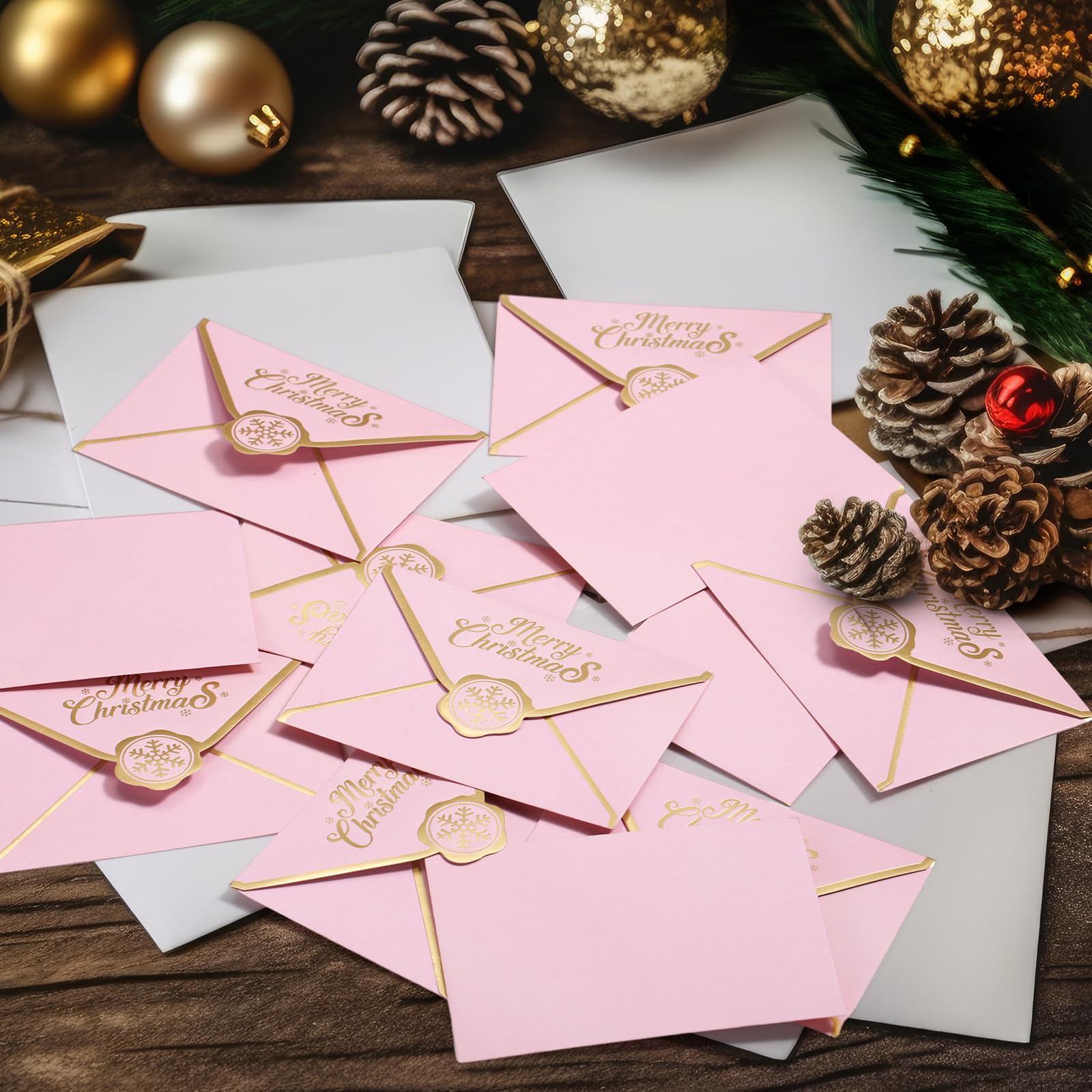 50 sobres para tarjetas de regalo de Feliz Navidad, a granel, mini fundas para tarjetas de regalo de vacaciones, con borde dorado para notas, tarjetas de crédito, invitación, Navidad, vacaciones,
