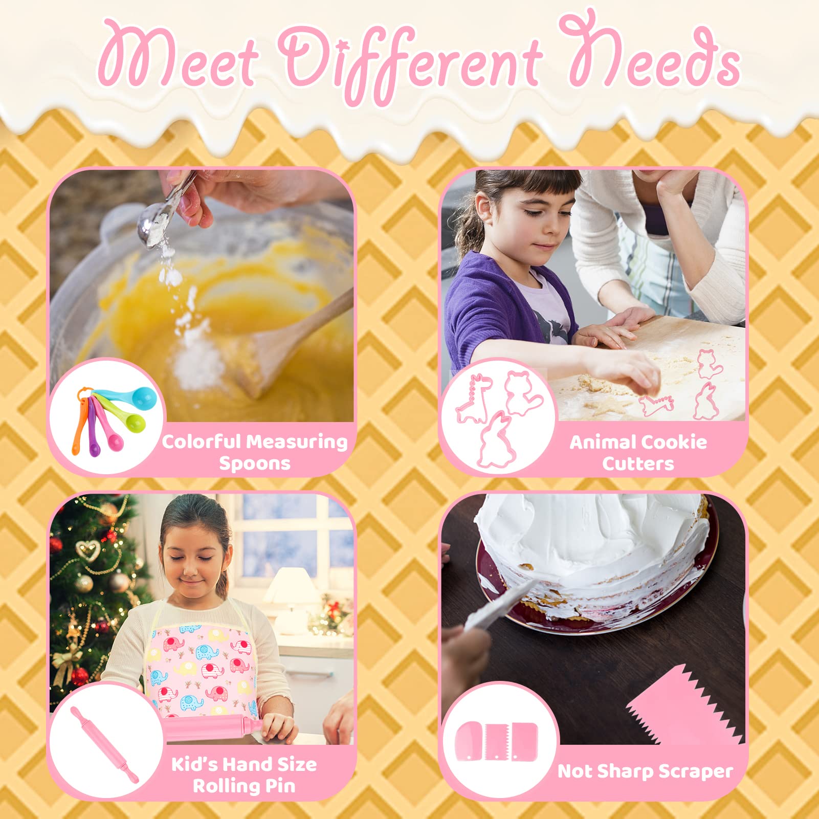 KAEGREEL Kids Baking Chef Set including Elephant Apron, 26pcs Kitchen Toys Kid Cooking Set including Chef Hat Spoons Whisk - Image 4