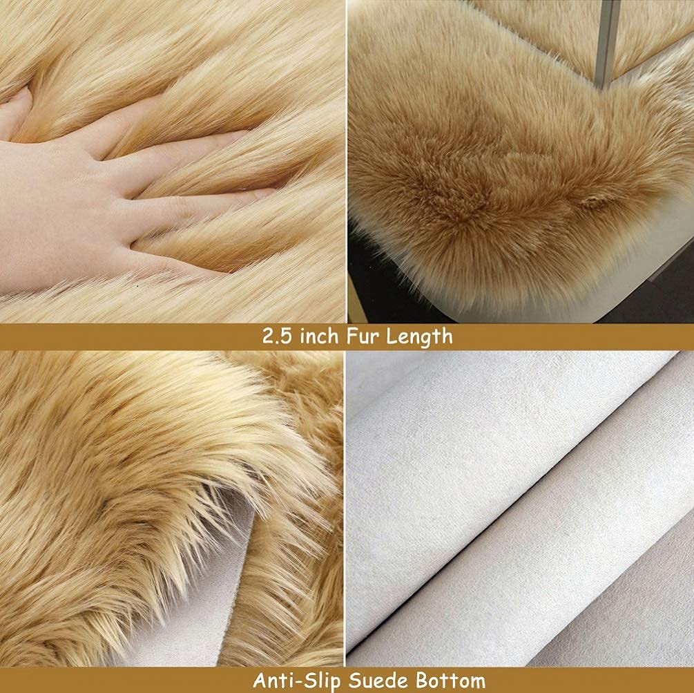 Dywan włochaty, wełniany antypoślizgowy miękki puszysty dywan podłogowy pluszowe wygodne puszyste dywaniki do salonu sypialnia przedszkole (Camel 3.3x6 feet (100x180 cm))