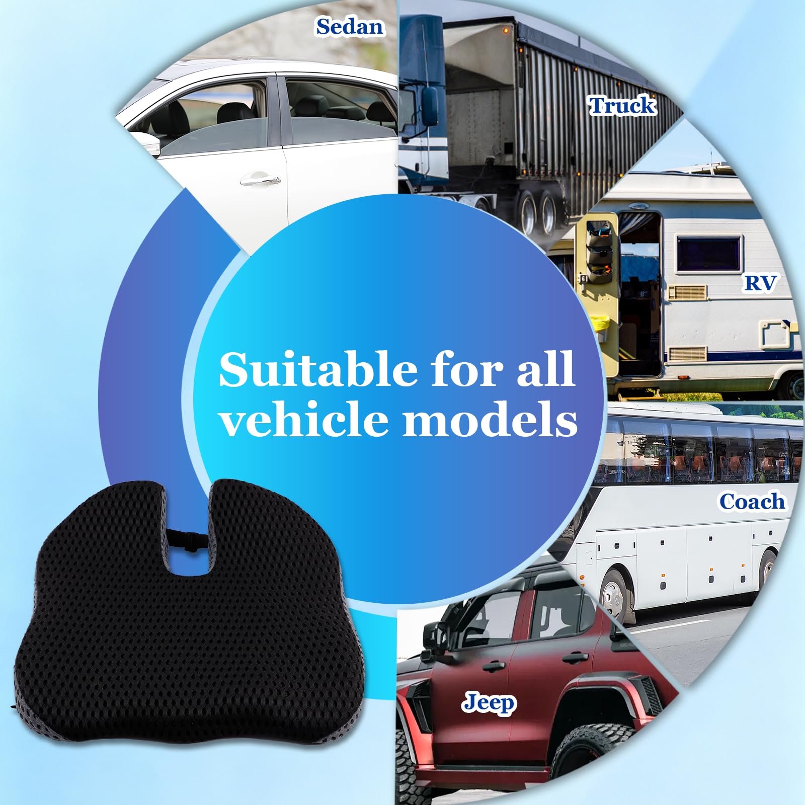 Veloray Cuscino per Sedile Auto Guidatore, Memory Foam Cuscino Ergonomico, Cuscino per Coccige e Sciatica, Per alla Maggior Parte Delle Auto, SUV, Camion e Furgoni - Nero