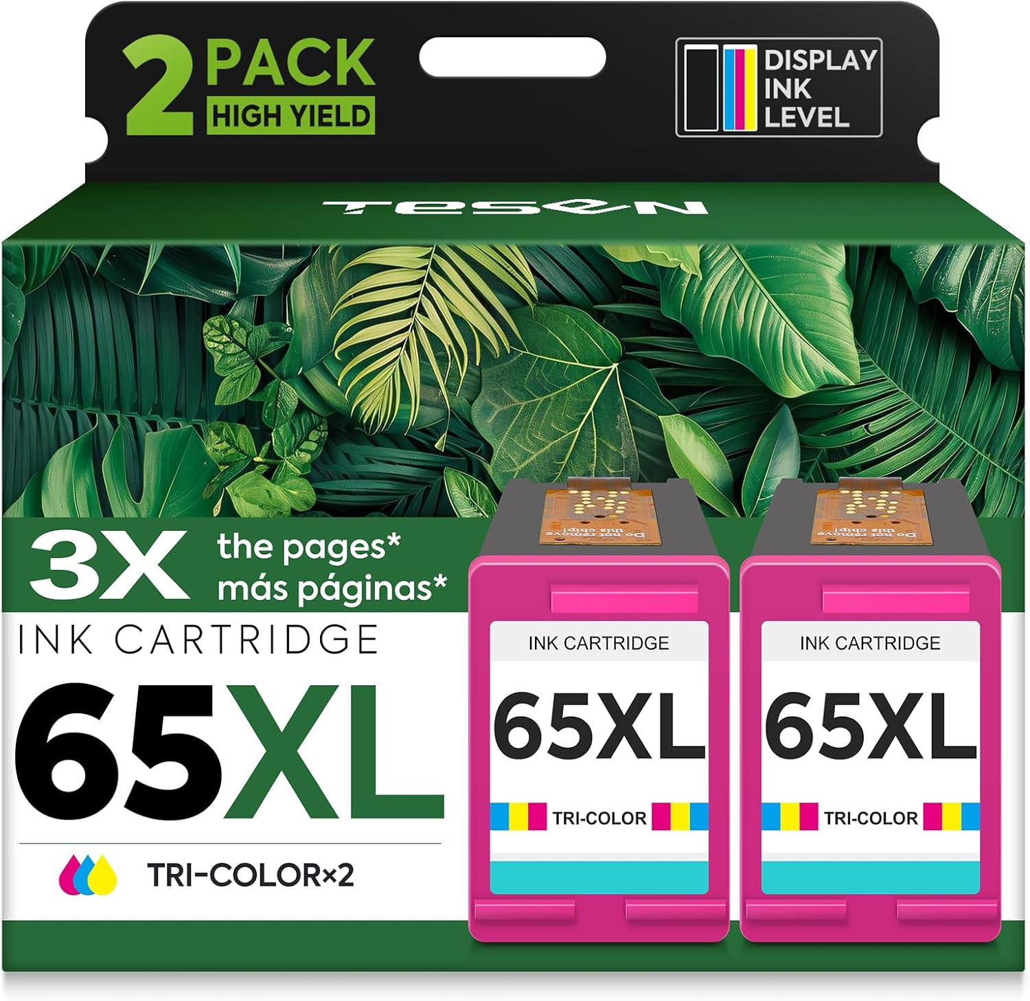TESEN 65XL Color Ink Cartridge High-Yield Replacement for HP Ink 65 XL HP65 HP 65 use with HP Envy 5055 5000 5052 5070 Deskjet 3755 3700 3752 3772 2600 2622 2652 2655 Printers (2-Pack)