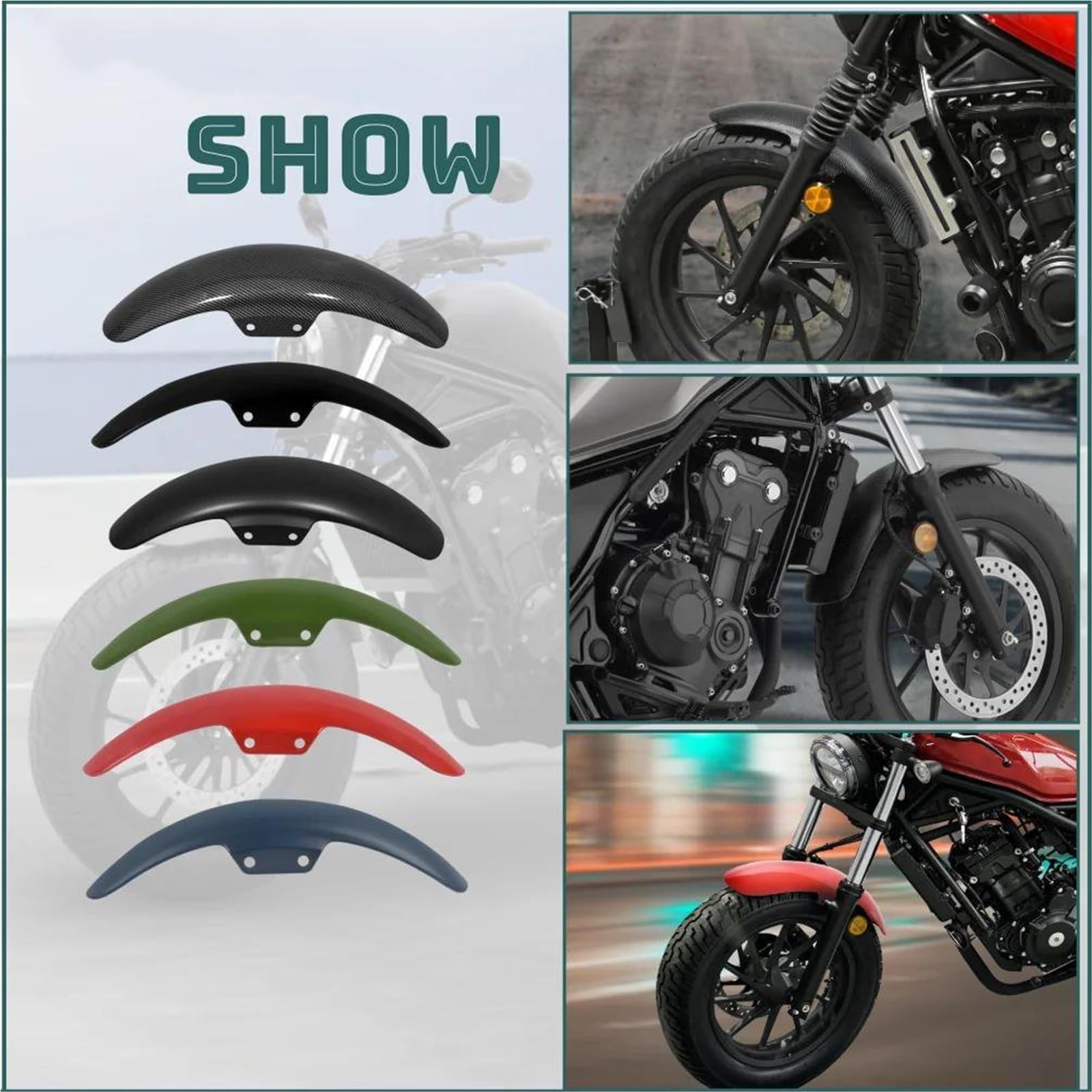 Parafango Moto Splash Guard Pneumatico Anteriore Hugger Per Rebel CM CMX 300 CMX500 2017 2018-2025(Carbon Look)