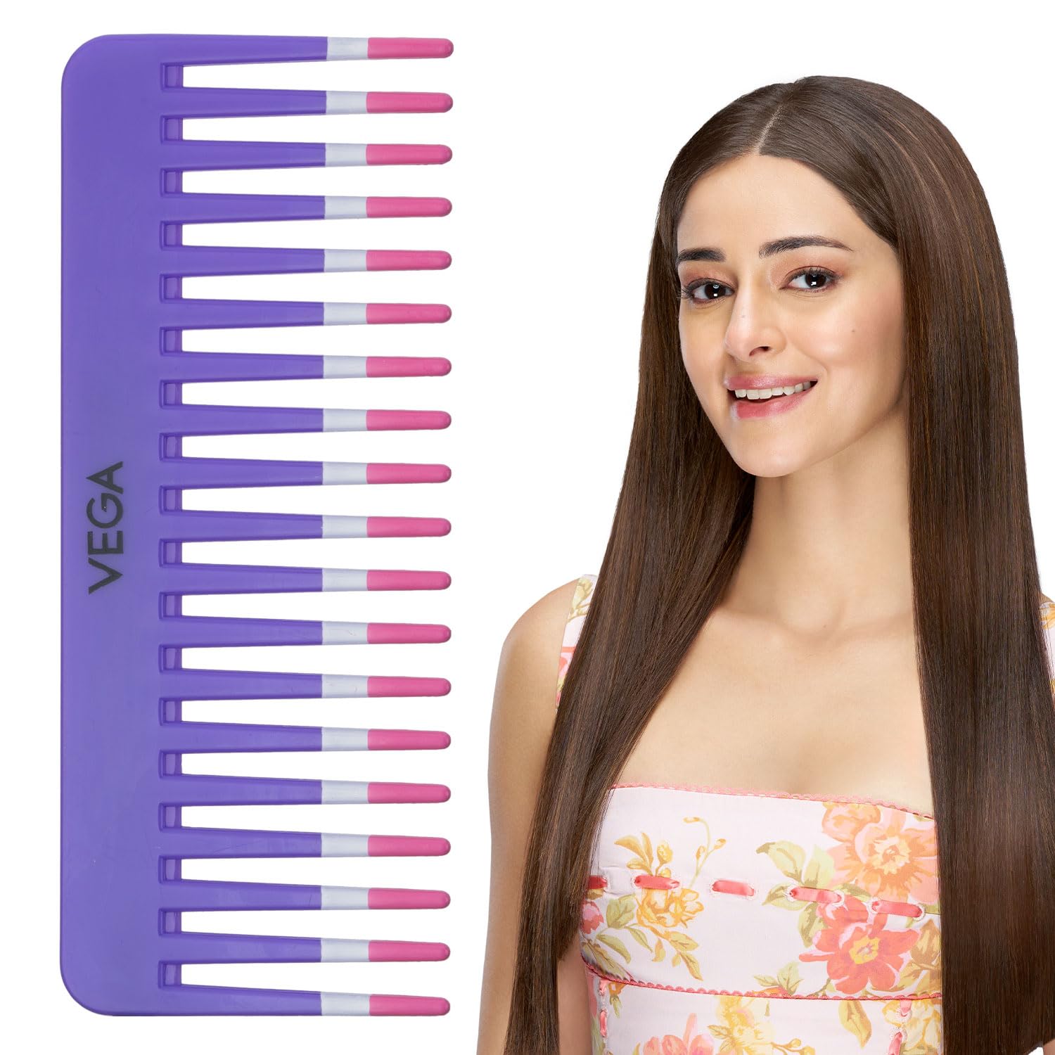 Vega Shampoo Comb for Men & Women | Wide Tooth Detangling Comb for Thick, Curly, Wavy Hair| Even Shampoo & Conditioner Application| Gentle on Scalp, Anti-Breakage (India's No.1* Hair Comb Brand, 1268)