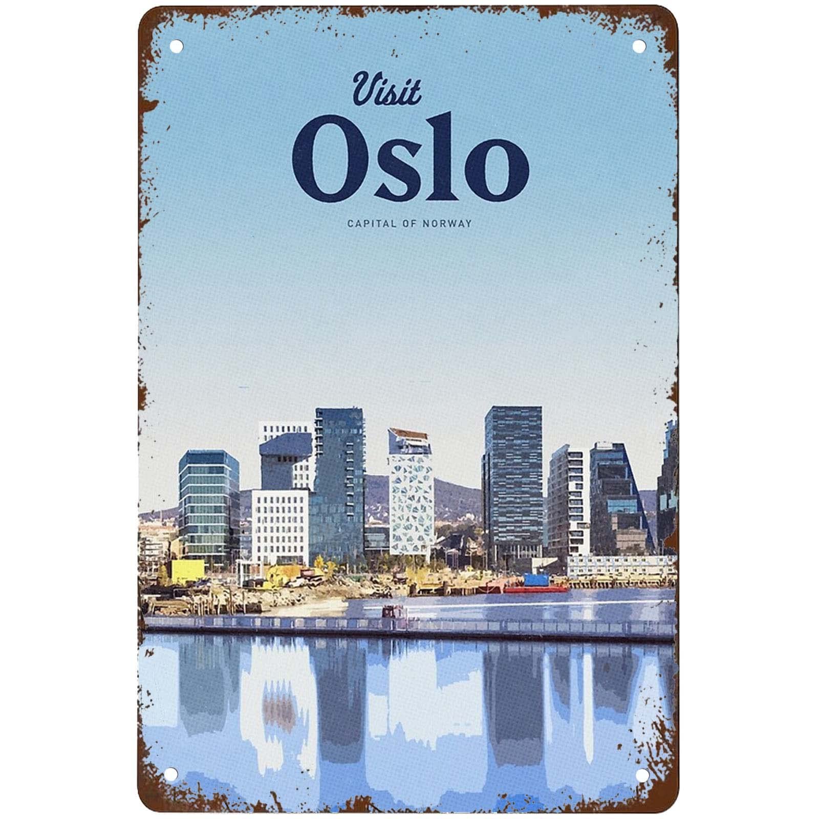 Funny Visit Oslo Signs Wall Decor Vintage Metal Tin Sign Art Poster Fun Cafe Office Man Cave Pub Kitchen Bathroom Sign Wall Decoration Gift 8x12 Inch