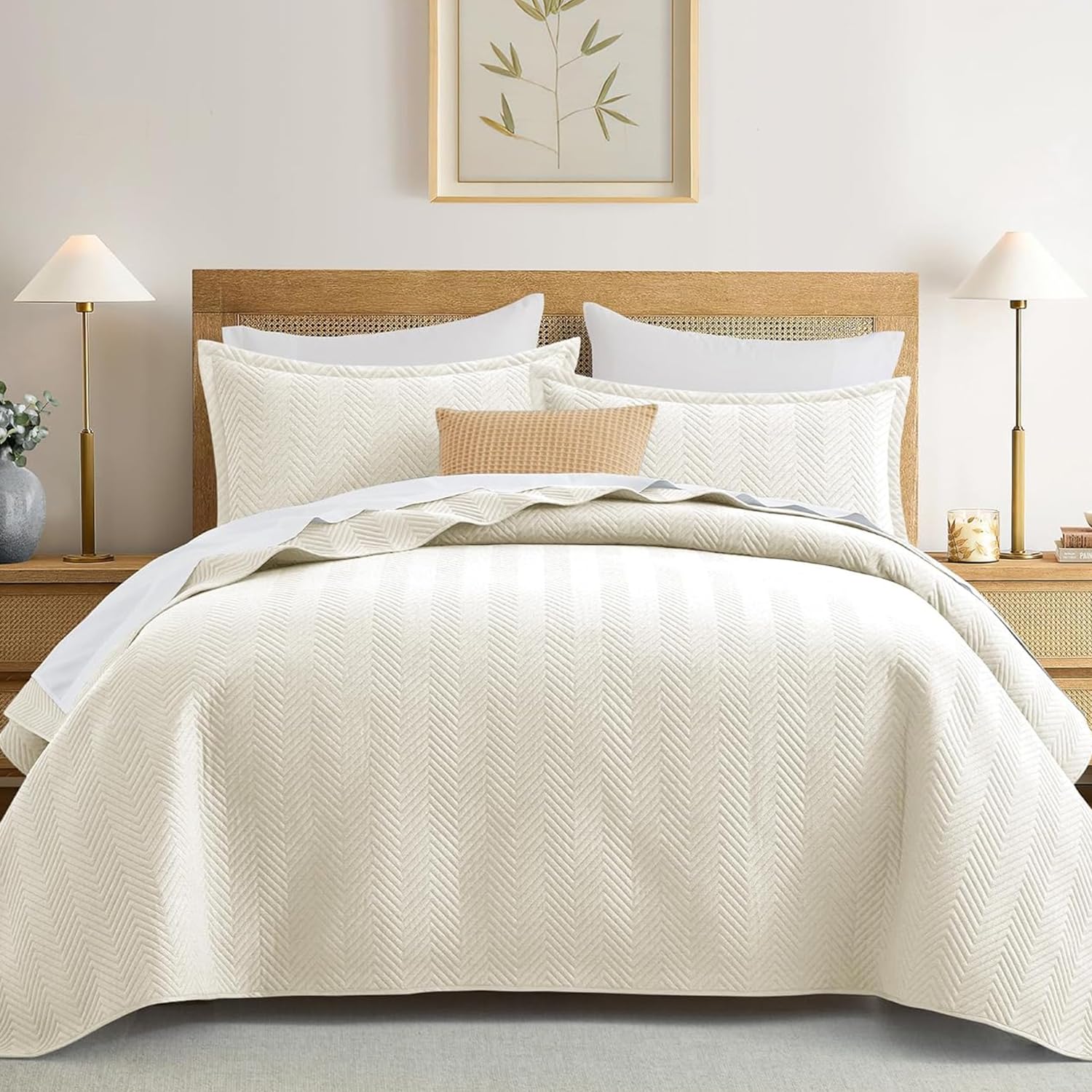 IR Imperial Rooms Twin Quilt Bedding Set Ivory Bedspread Wave