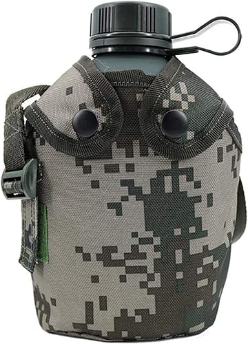 Jadedragon Botella de agua militar para cantina, de aluminio reforzado con funda de nailon para cinturón, botellas de agua portátiles con correa