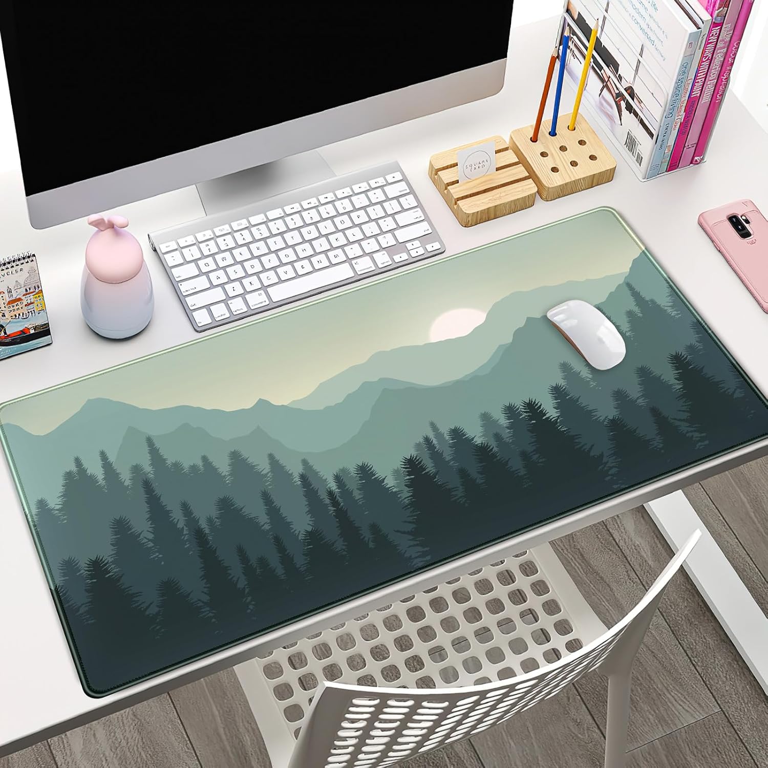 Forest Desk Mat Green Nature Large Mouse Pad XXL 31.5''X 15.7'' Landscape Aesthetic Desk Pad Gaming Mousepad Big Keyboard Mouse Mat for Laptop Computer Office Decor image 2