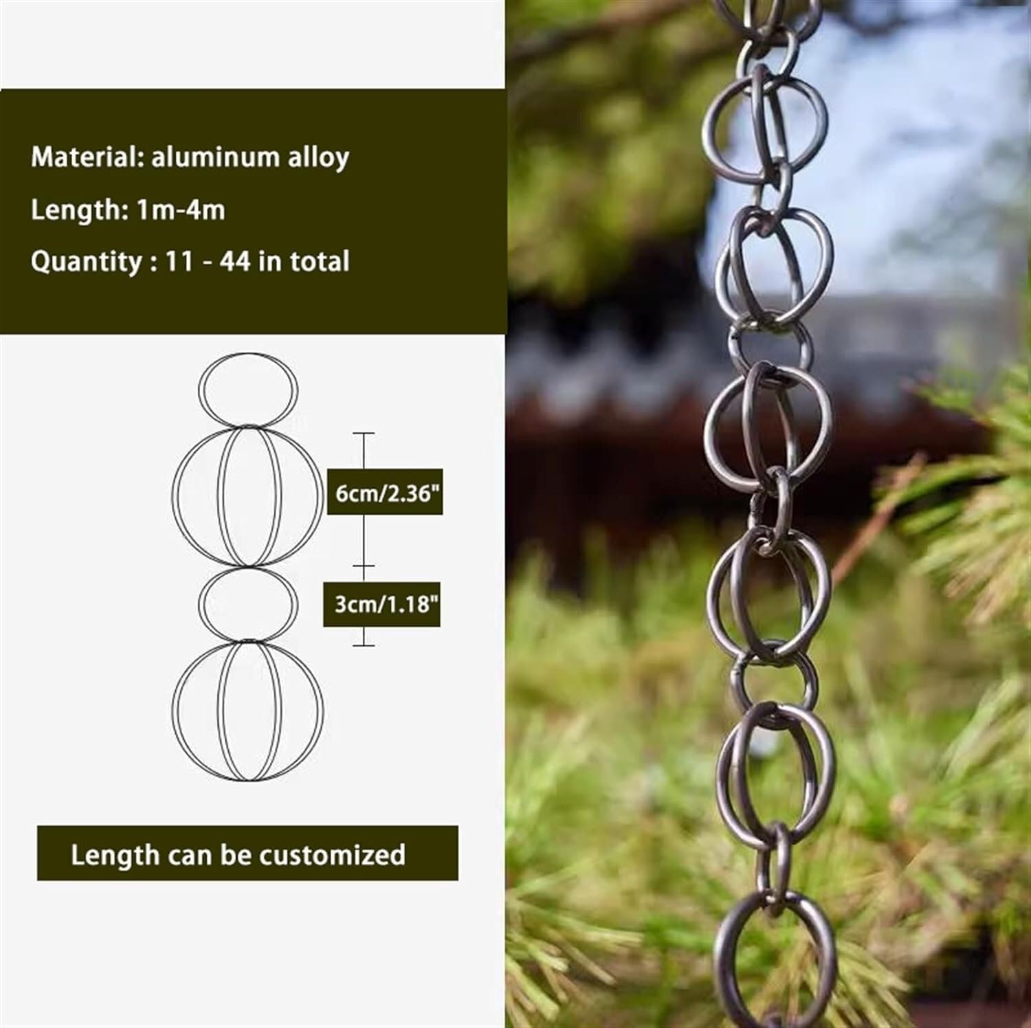 Chaîne De Déflecteur D'eau De Pluie En Aluminium, Chaîne De Collecte D'eau De Pluie