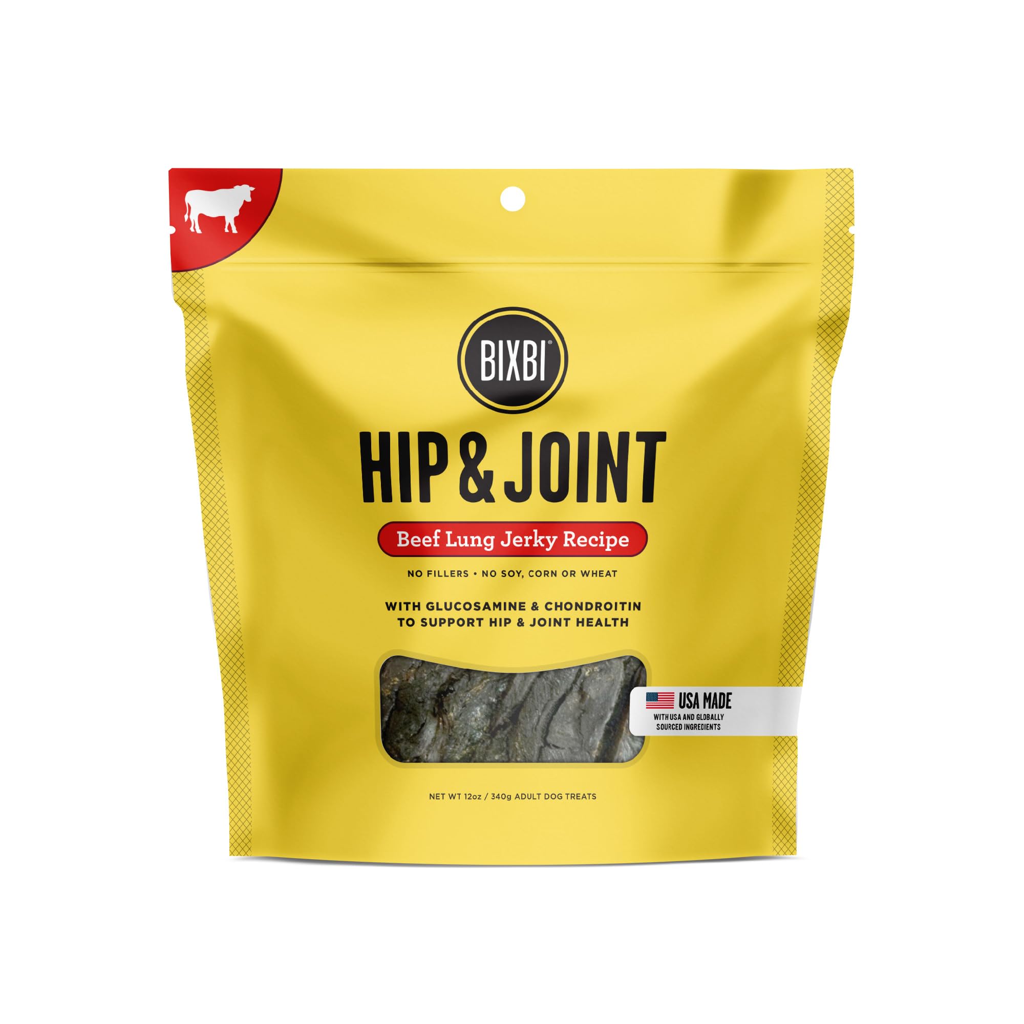 BIXBI Hip & Joint Support Beef Liver Jerky Dog Treats, 12 oz - USA Made Grain Free Dog Treats - Glucosamine, Chondroitin for Dogs - High in Protein,