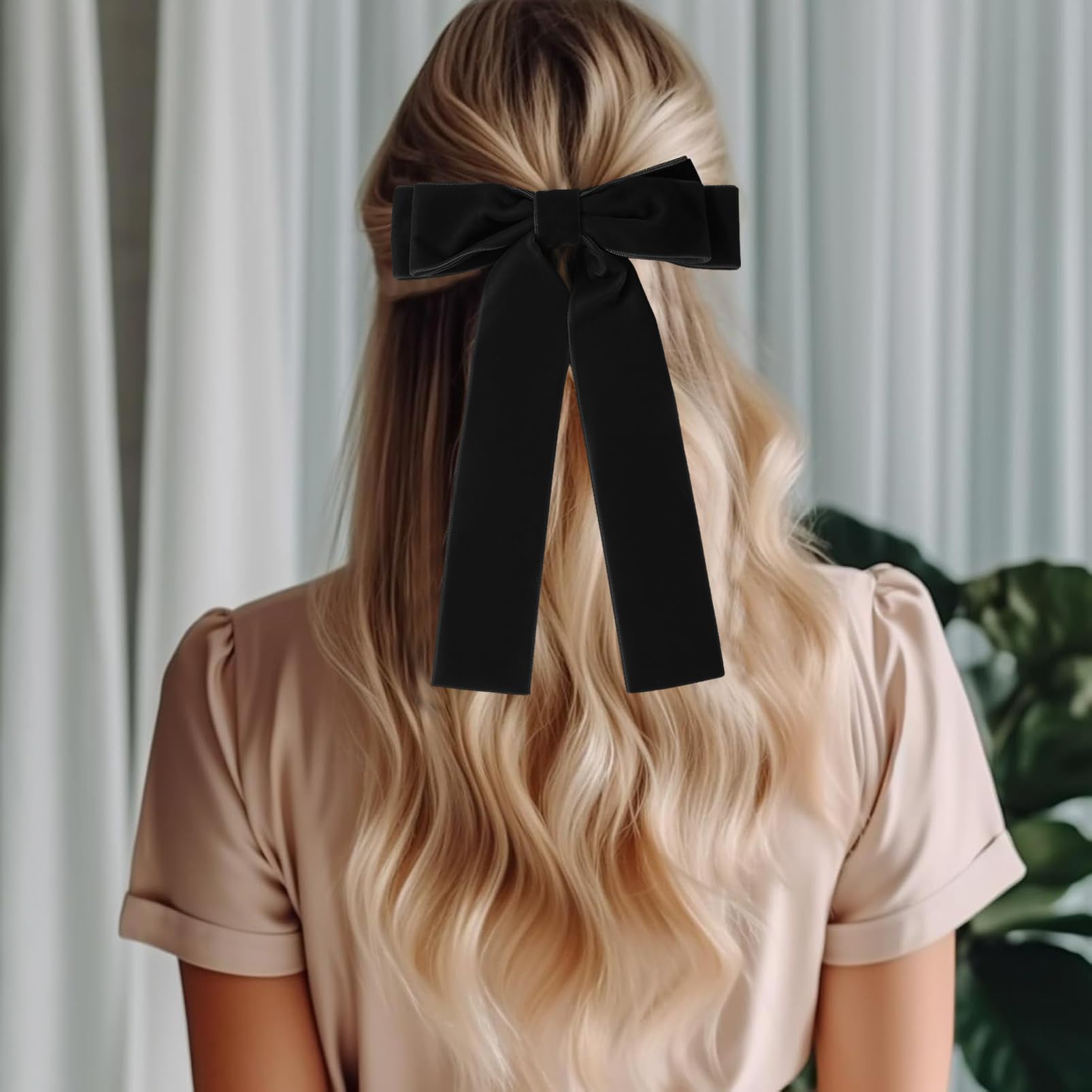 DMQ Black Hair Bows, 2Pcs Black Velvet Big Bows Hair Clips Set - Image 4