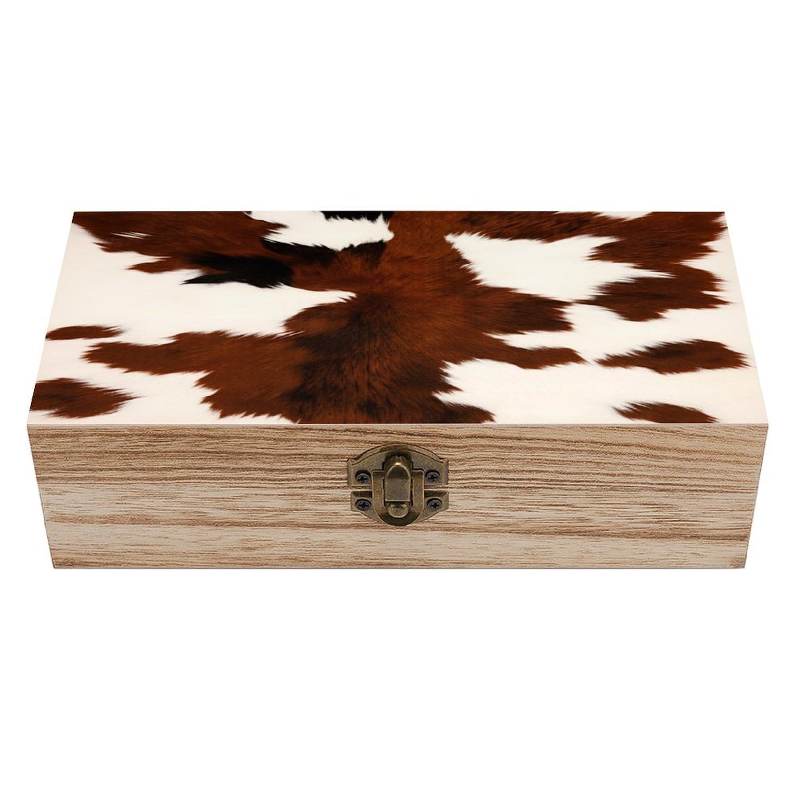 HLBSDM Cow Fur Vintage Wooden Keepsake Box with Hinged Lid And Locking Clasp, Decorative Storage Box for Jewelry, Trinkets And Small Accessories, Organizer for Home Or Wedding