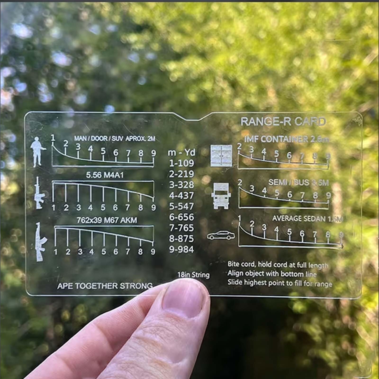 Range Finder Card, Hunt-R Card, Range-R Card, 900m Measurement Slide Rule Tool,Flexible Hunting Rangefinder Card with 6 Reticles Including Man, Door, Semi-Truck, IMF Container, Ranch Fence, SUV(Genera