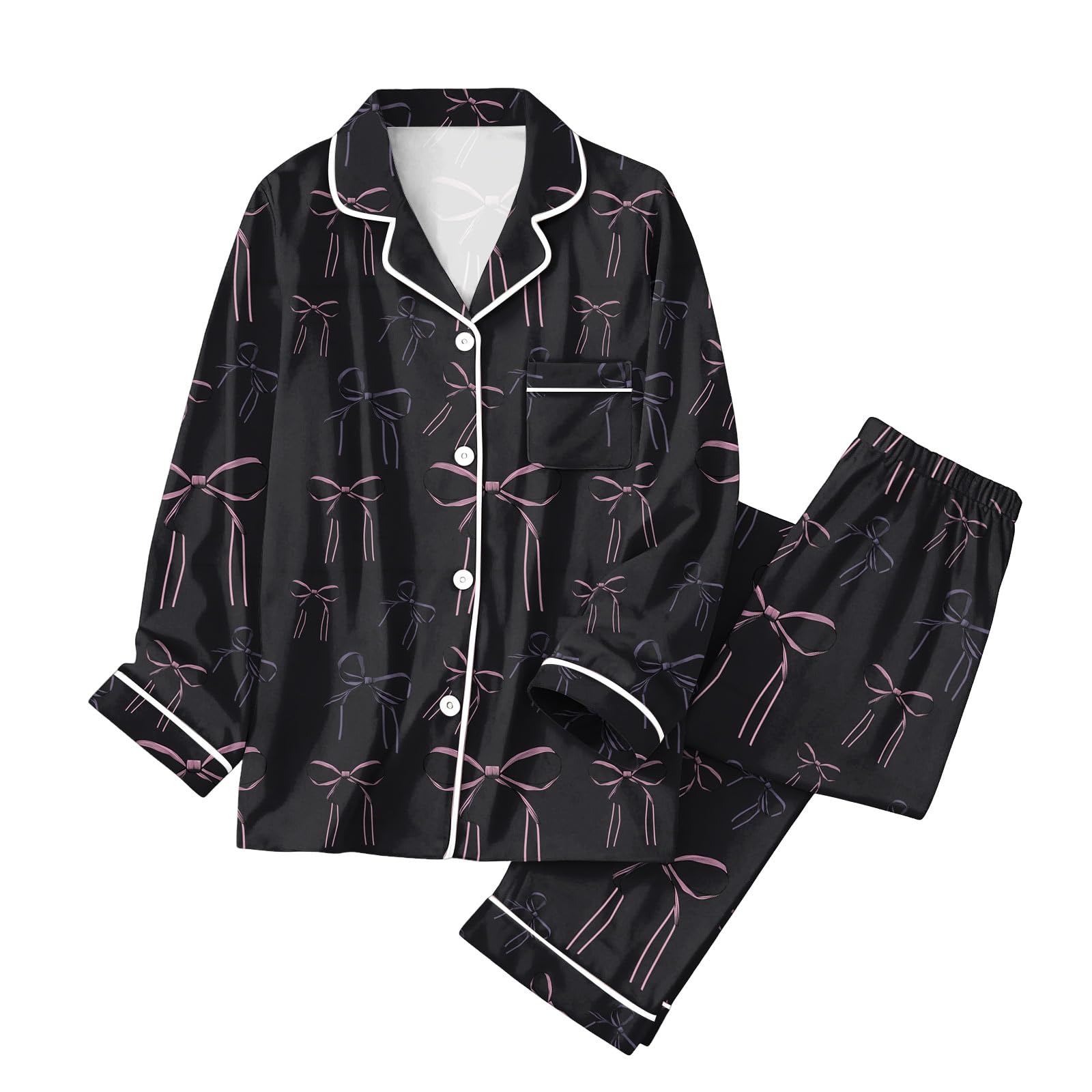 Generisch Schlafanzug Damen Hausanzug Pyjama Zweiteilig Langarm Hose Winter | Kürbis Motiv Geister Druck Thematisches Muster Knopfoberteil Lockere Passform Pyjamaparty Feierlichkeit Outfit