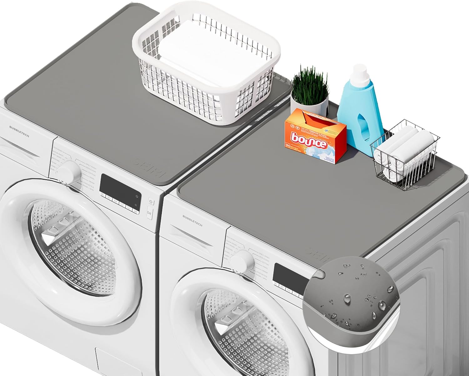SEIRI 2pcs Washer and Dryer Covers for The Top, 26" x 26" Silicone Dryer Top Protector Mat Non-Slip Waterproof Washing Machine Cover Protector Top Load for Laundry & Kitchen (Light Gray) Light Gray | 26" X 26" in | 2pcs 26" x 26" in