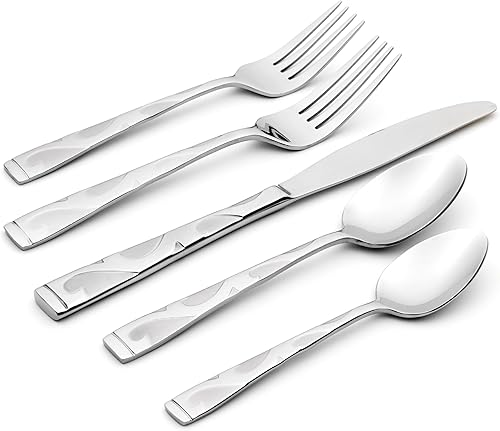 Miniatura 7 de Oneida Amsterdam - Cubiertos de 45 piezas para uso diario servicio para acero inoxidable 8 180 juego de cubiertos apto para lavavajillas multicolor