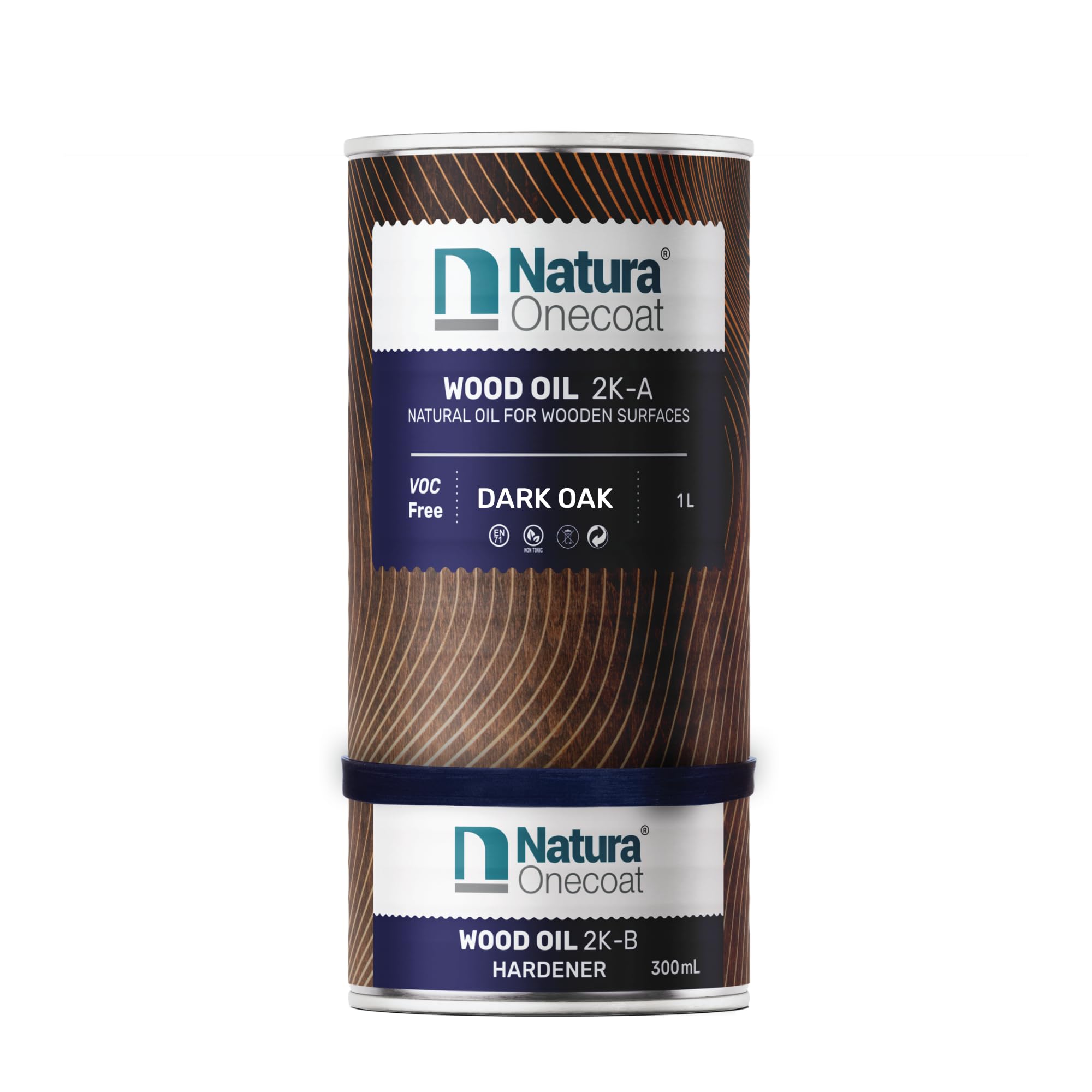 Natura Onecoat Wood Stain Oil - 769 ft² - 1.3 L, Dark Oak – Wood Finish for Interior Furniture & Floor - Linseed Wood Oil -