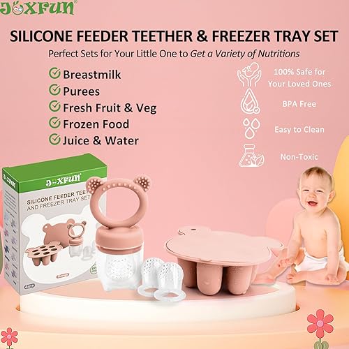 Miniatura 2 de JEXFUN Moldes para paletas de leche materna y alimentador de alimentos para bebés, combo para chupete, bandeja de silicona sin BPA, recipientes de