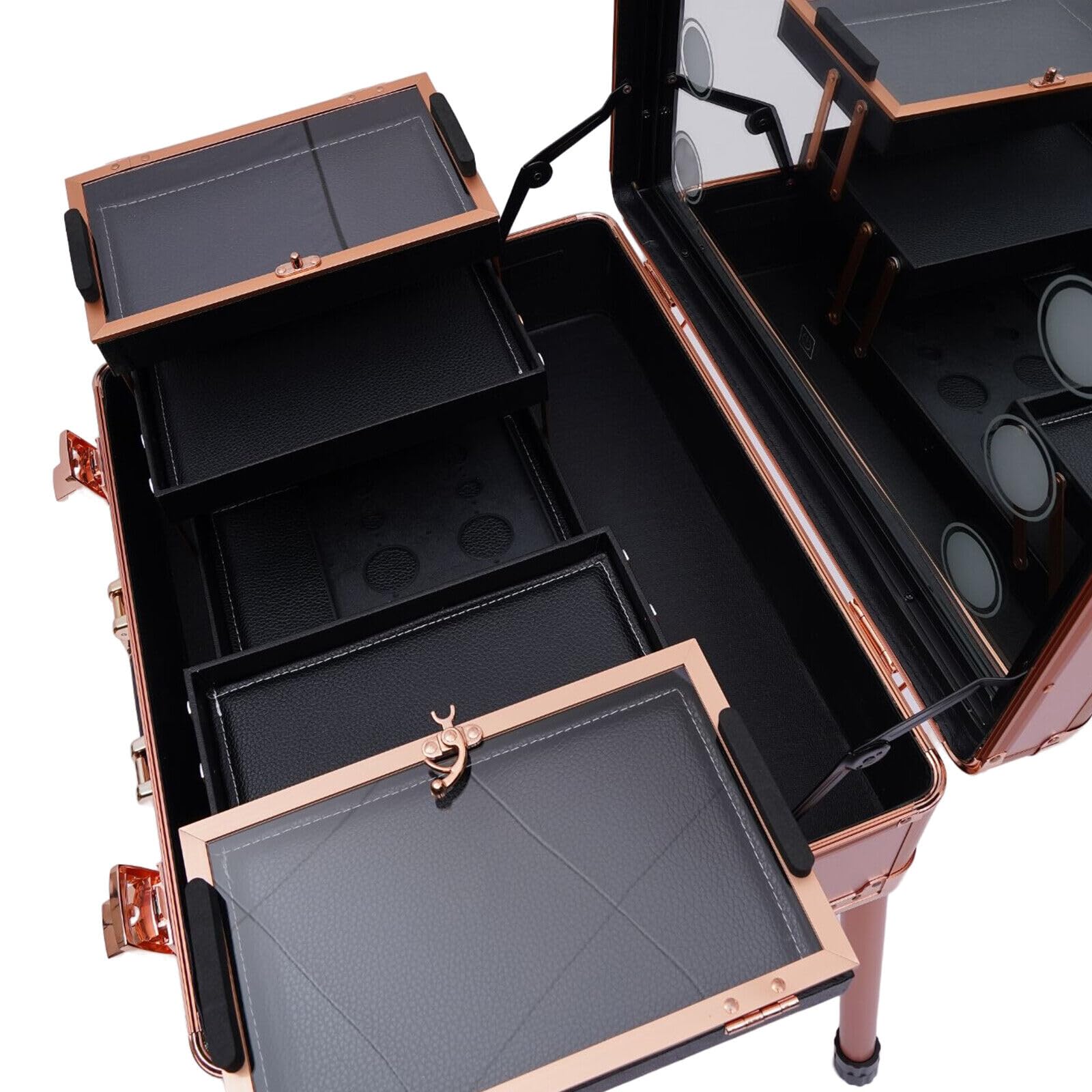 Valise Rolling Maquillage avec LED Miroir Éclairé Professionnel Hauteur réglable Aluminium Coffre À Maquillage et Bluetooth Valise De Maquillage Trolley pour Maquilleur，Esthéticiennes