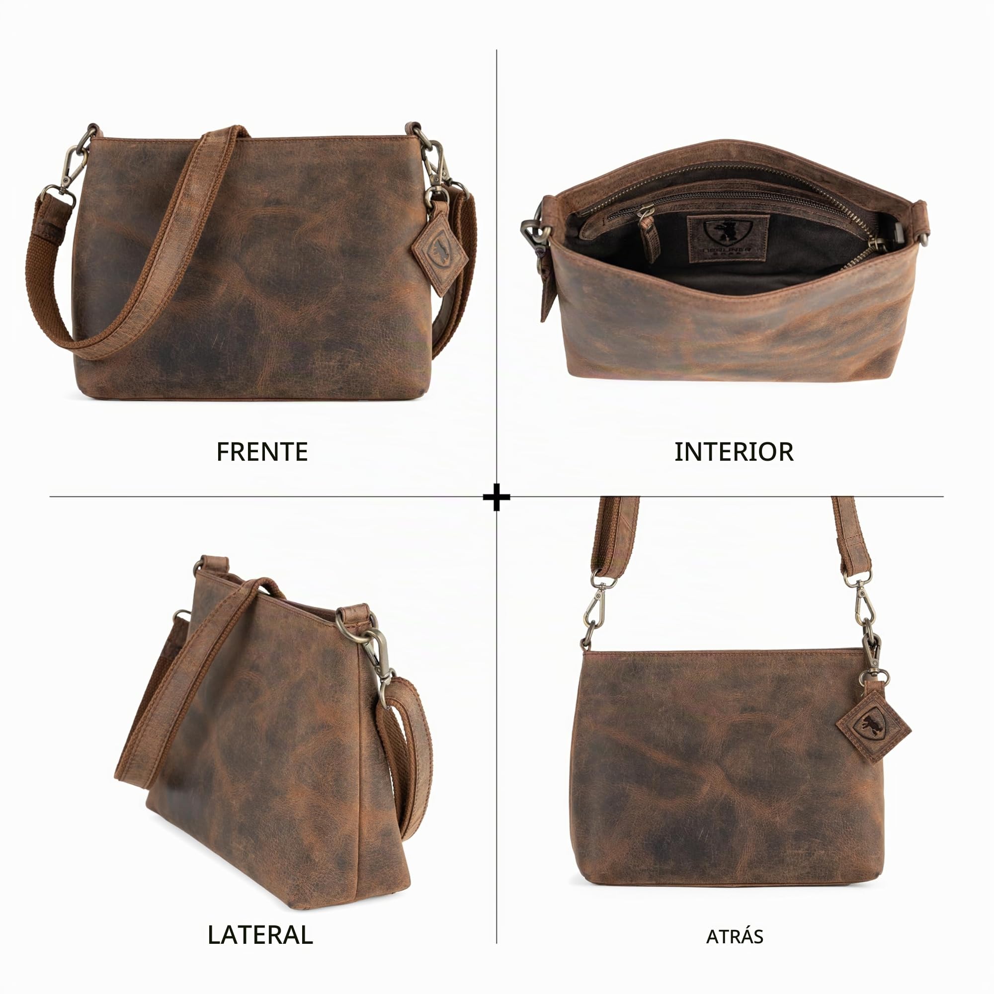 Berliner Bags Marbella S Bolso Bandolera Mediano de Piel Auténtica para Mujer, Crossbody con Correa Ajustable y Cierre YKK, Diseño Elegante y Resistente para Uso Diario
