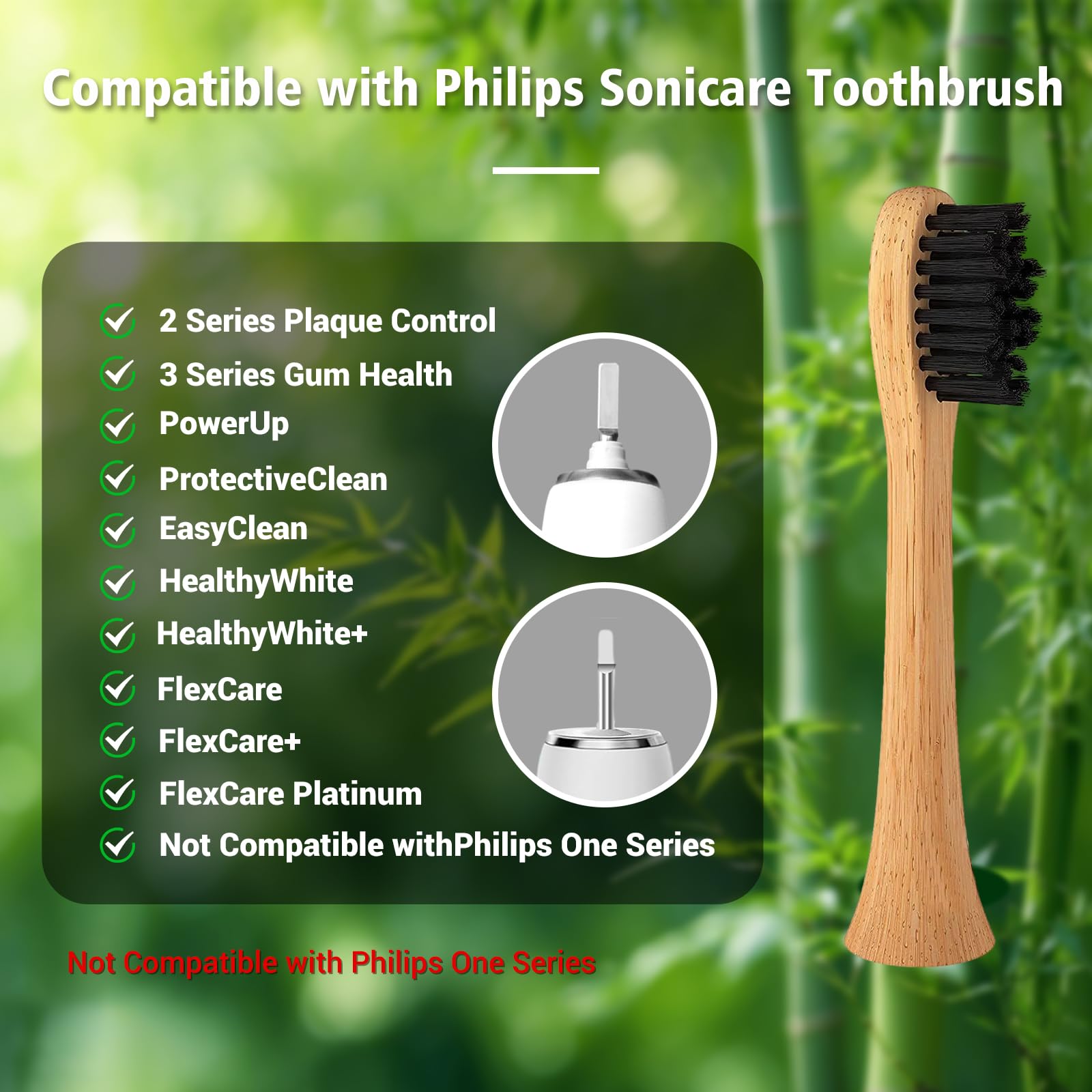 Bamboo Electric Toothbrush Replacement Heads with Plant-Based Bristle Compatible with Philips Sonicare 4 Pack (Waved Soft Bristle)