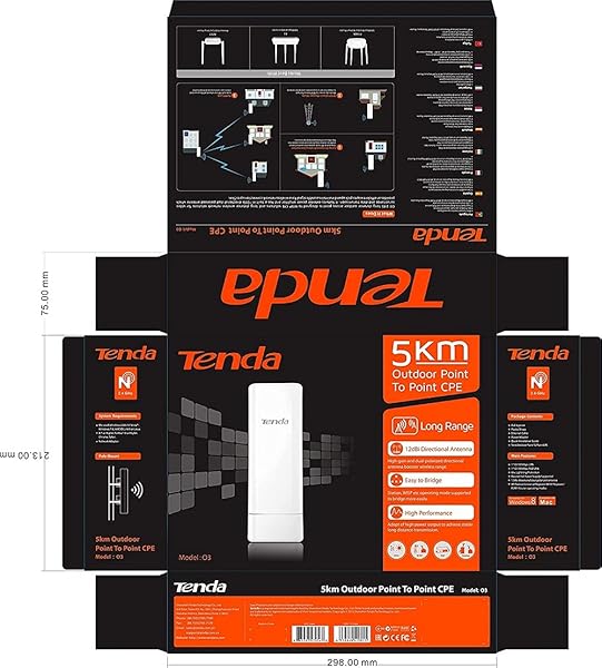 Tenda O3 Outdoor Access Point Esterno Wi Fi 2 4GHz 11N 150Mbps 210100Mbps Ethernet Port PoE Passivo  30 60 IP64 Waterproof Enclosure Protezione da Fulmini 6000V