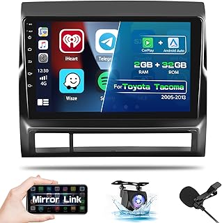 Android Car Stereo for 2005-2013 Toyota Tacoma, Built-in Wireless CarPlay Car Radio with Android Auto, 9'' Touch Screen in-Dash GPS Navigation Support Mirror Link BT FM WiFi AHD Rearview SWC