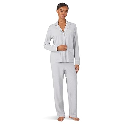 Lauren Ralph Lauren Jaquard Lounge Long Sleeve Notch Collar Long Pant Pajama Set Women