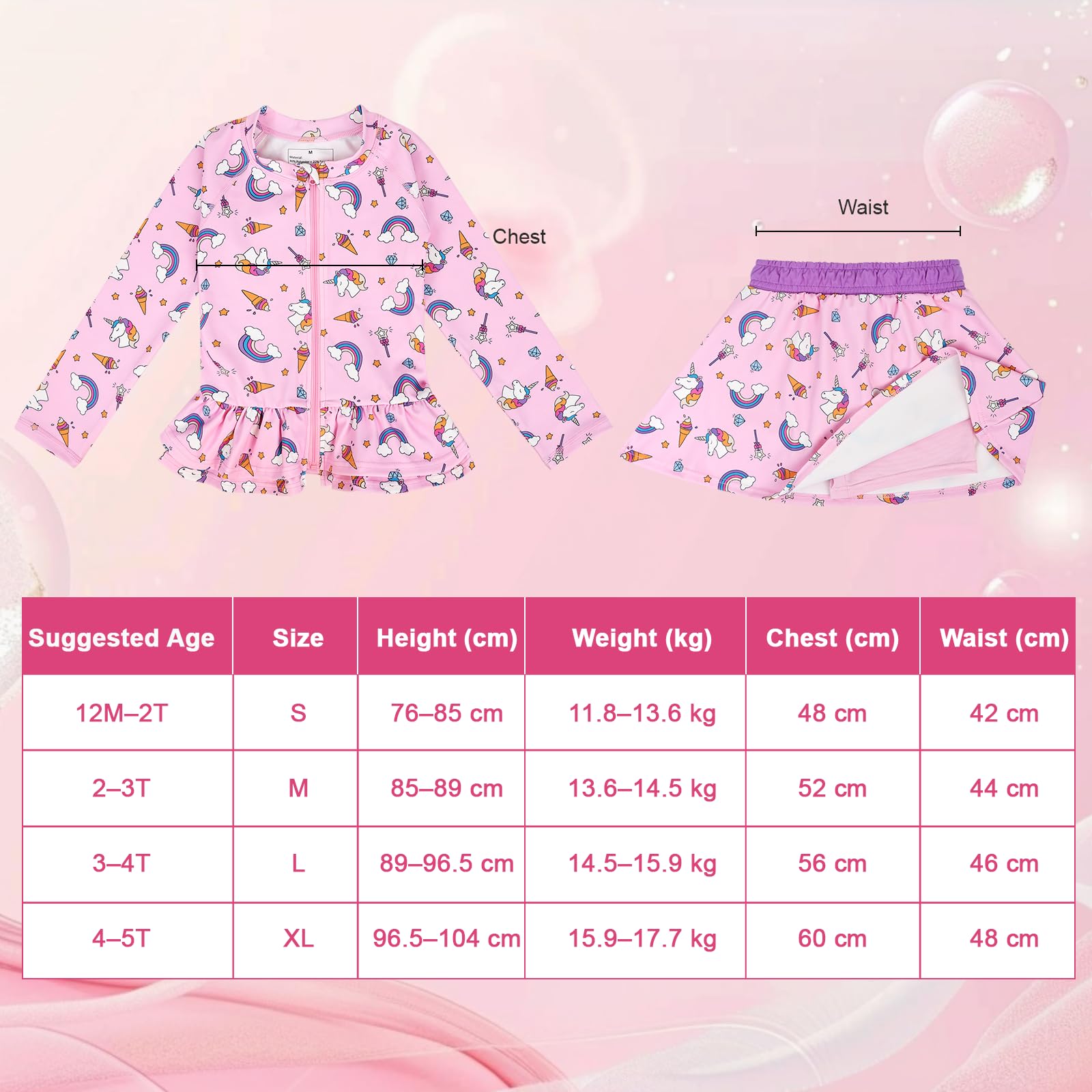 FLYISH DIRECT Costume da Bagno per Bambini e Rashguard Rash-Guard Set, Costume da Bagno Due Pezzi per Bambini e Bambine