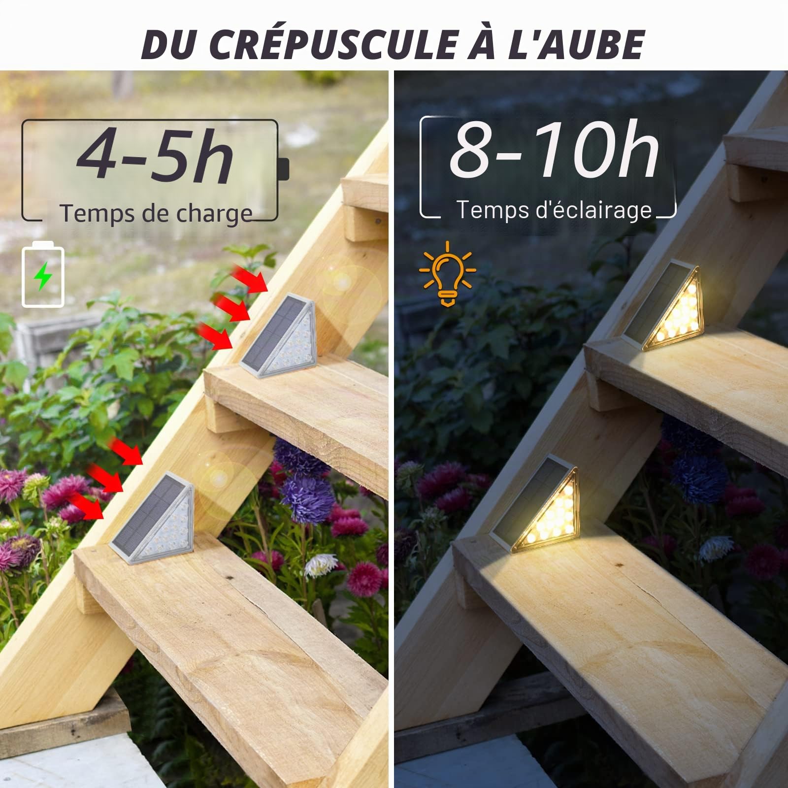 NIORSUN Lampe Solaire Exterieur, Lot de 12 Eclairage Escalier Exterieur IP69 Étanche, Marche/Arrêt Automatique Blanc Chaud LED Lampe Solaire pour Jardin, Chemin, Escalier, Patios, Sol