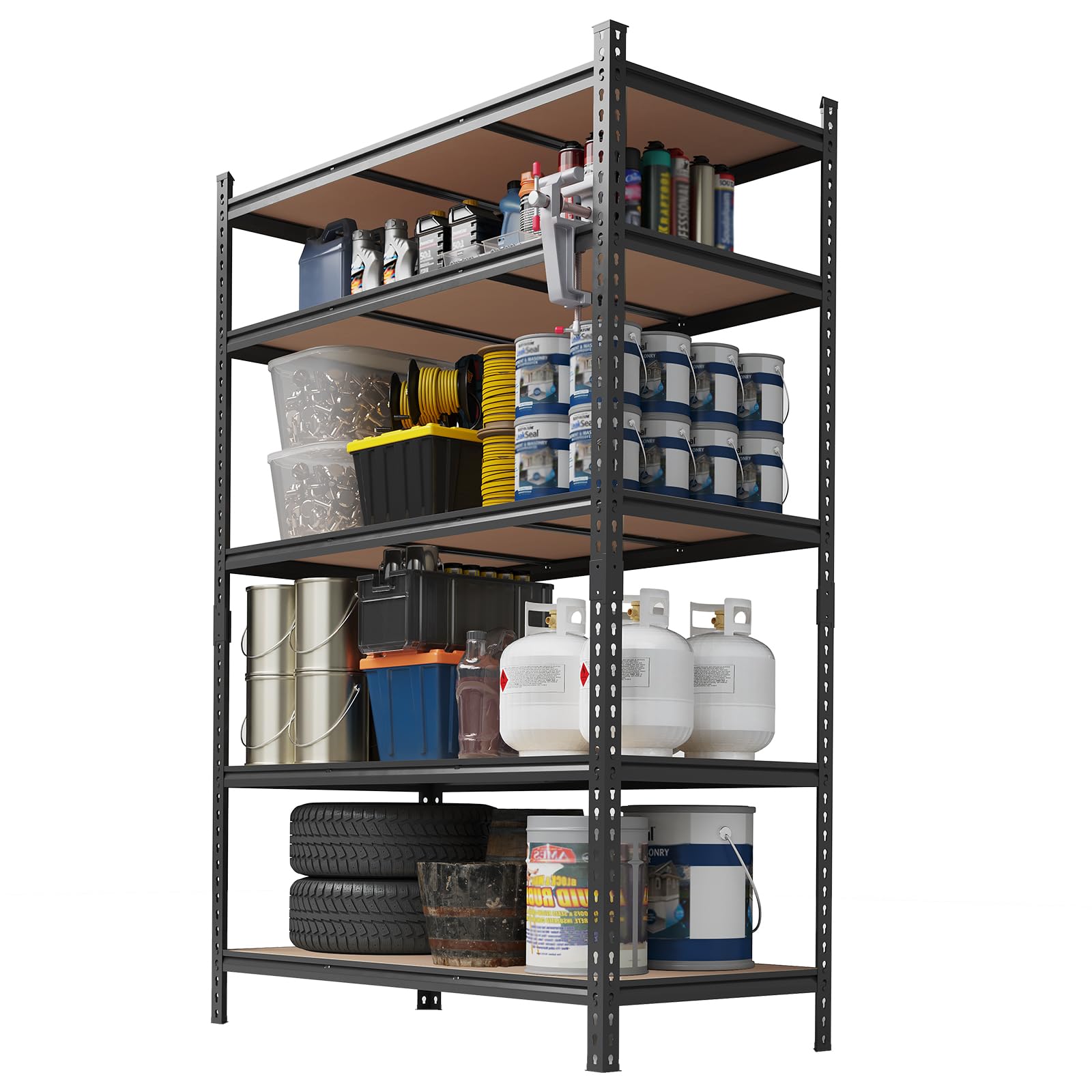 GarveeHome Scaffalatura metallica pesante, a 5 livelli – Sistema di stoccaggio regolabile, senza viti, per garage, cantina, dispensa, armadi e cucine – 183 cm x 122 cm x 61 cm, 309 kg per ripiano
