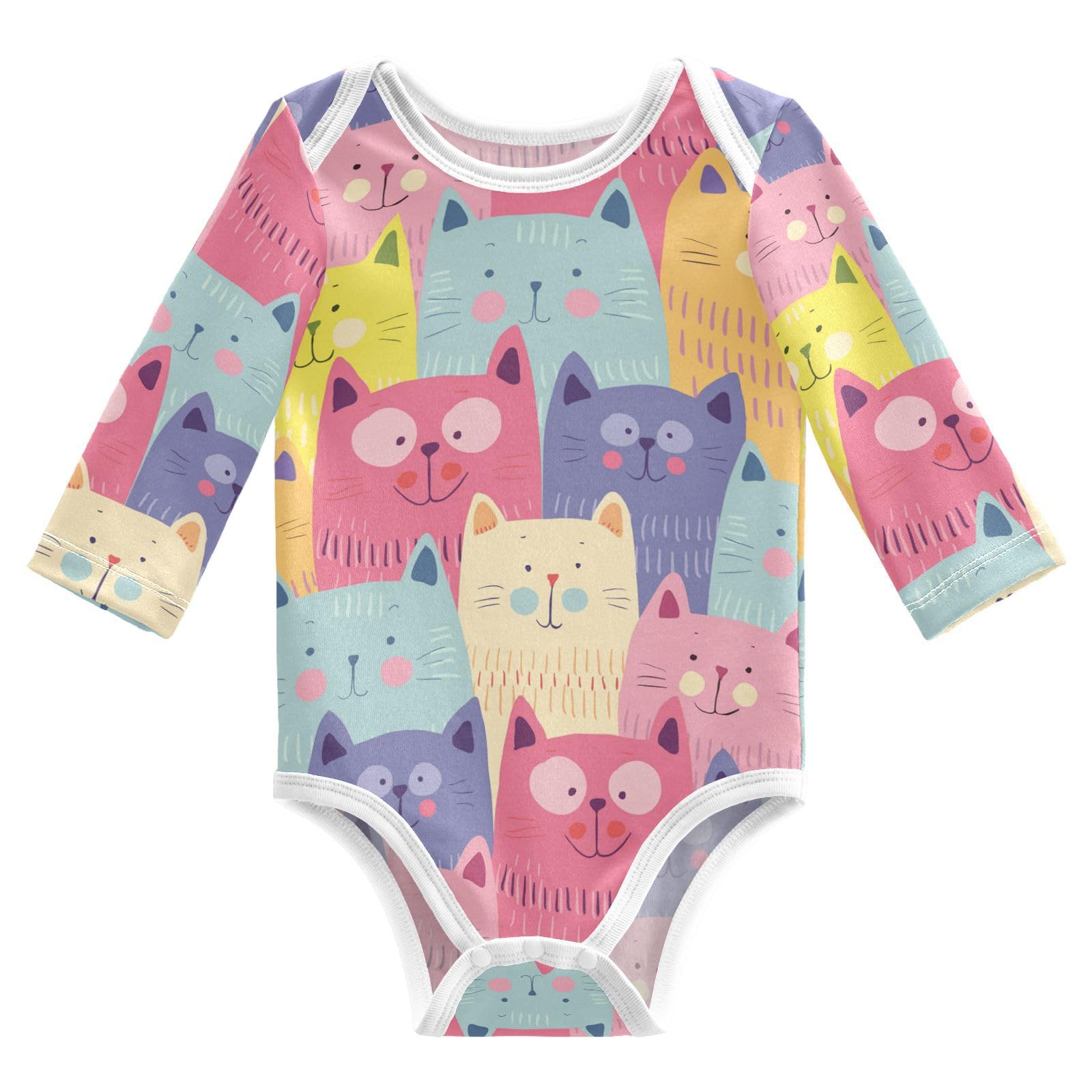 vvfelixl Baby Bodysuits Cute Cats Colorful Long Sleeve Cotton Baby Clothes for Boys Girls 3-6Months