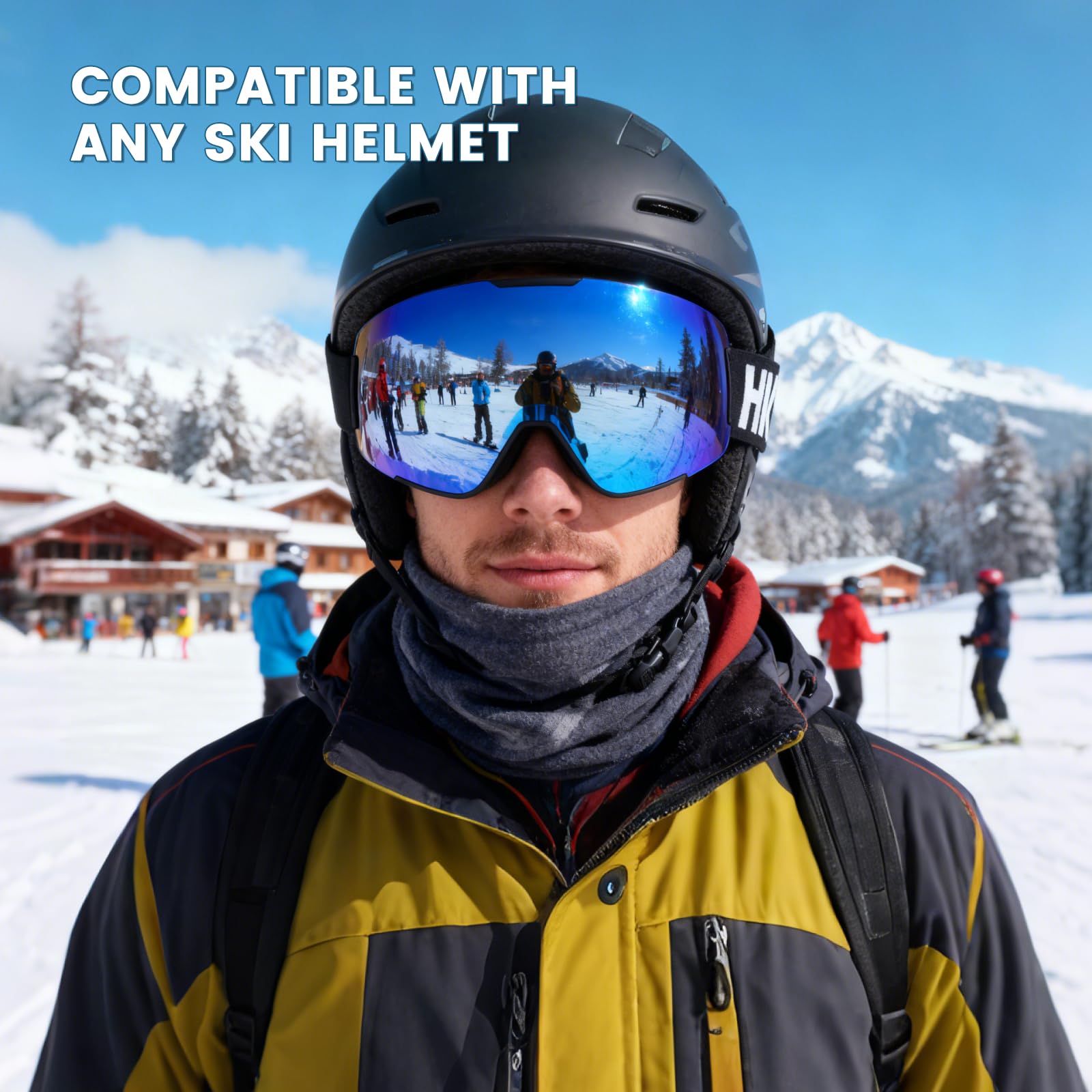 Hikeen Lunettes de ski photochromiques anti-buée, protection UV avec rembourrage 3 couches pour homme et femme avec étui de rangement