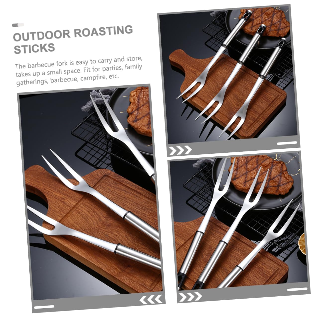 GALPADA 5pcs Stainless Steel Bbq Fork Meat Serving Fork for Outdoor Grilling for Roasting Sausages Vegetables and More Easy to Clean and Reusable Bbq Tool