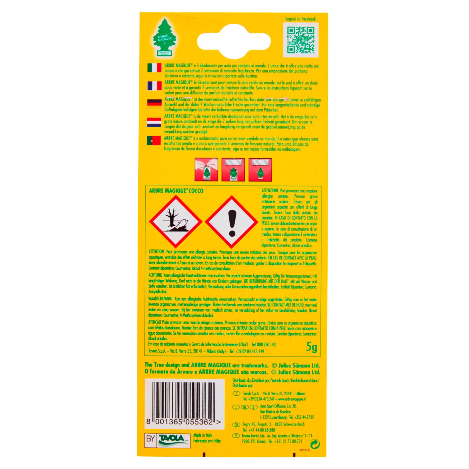 Arbre Magique Mono, Profumatore Auto, Fragranza Vaniglia, Profumazione Dolce e Tropicale, Durata fino a 7 Settimane, Made in Italy, Confezione da 10 Pezzi