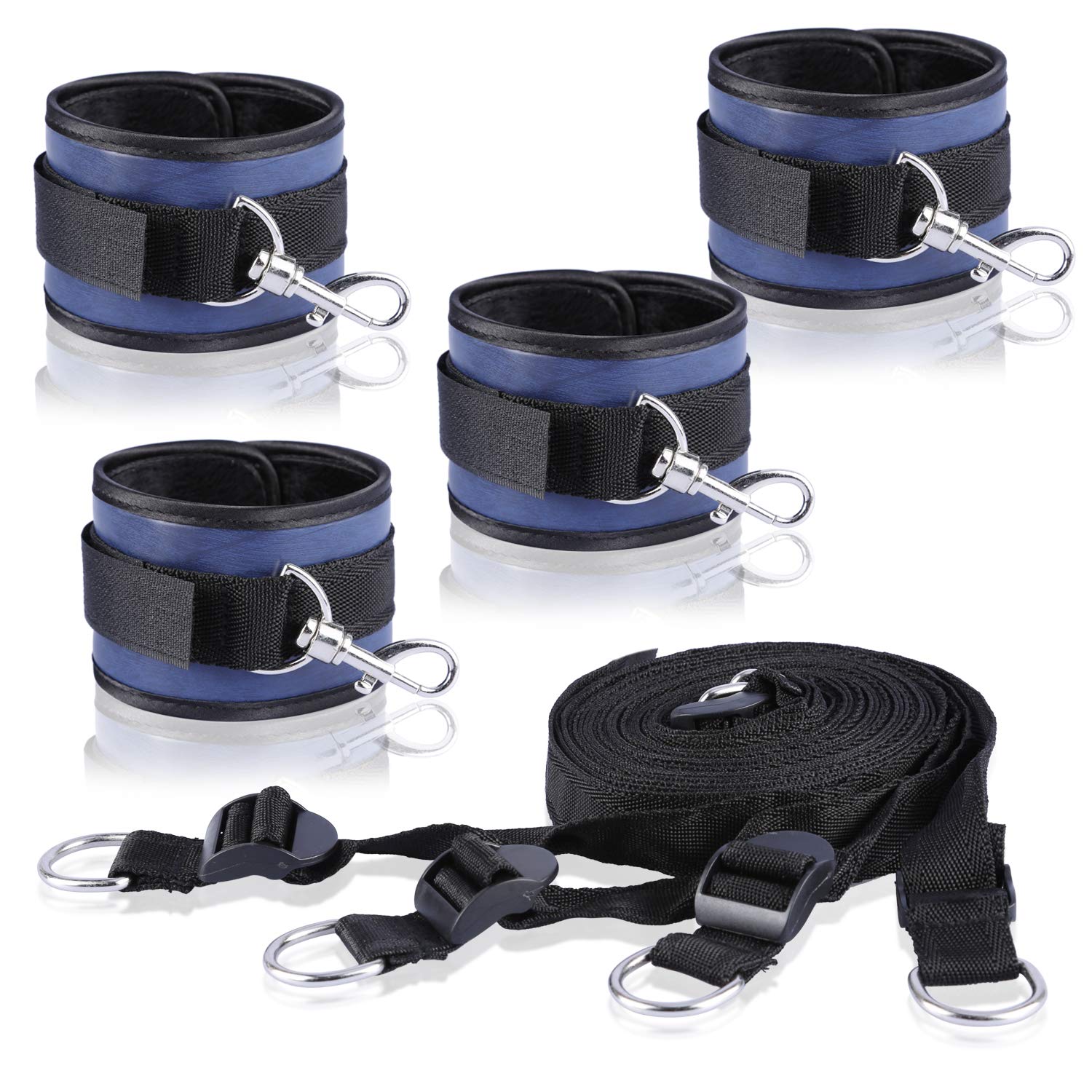Blue Ankle Strap Fitness Wrist Cuff with D Ring Strength Exercises Belt Gym Strap