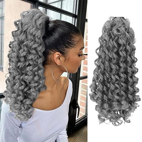 Miniatura 7 de Dreadlock - Cola de caballo rizada negra con cordón para mujeres negras, accesorios de moño de pétalos cortos con clip en colas de caballo,